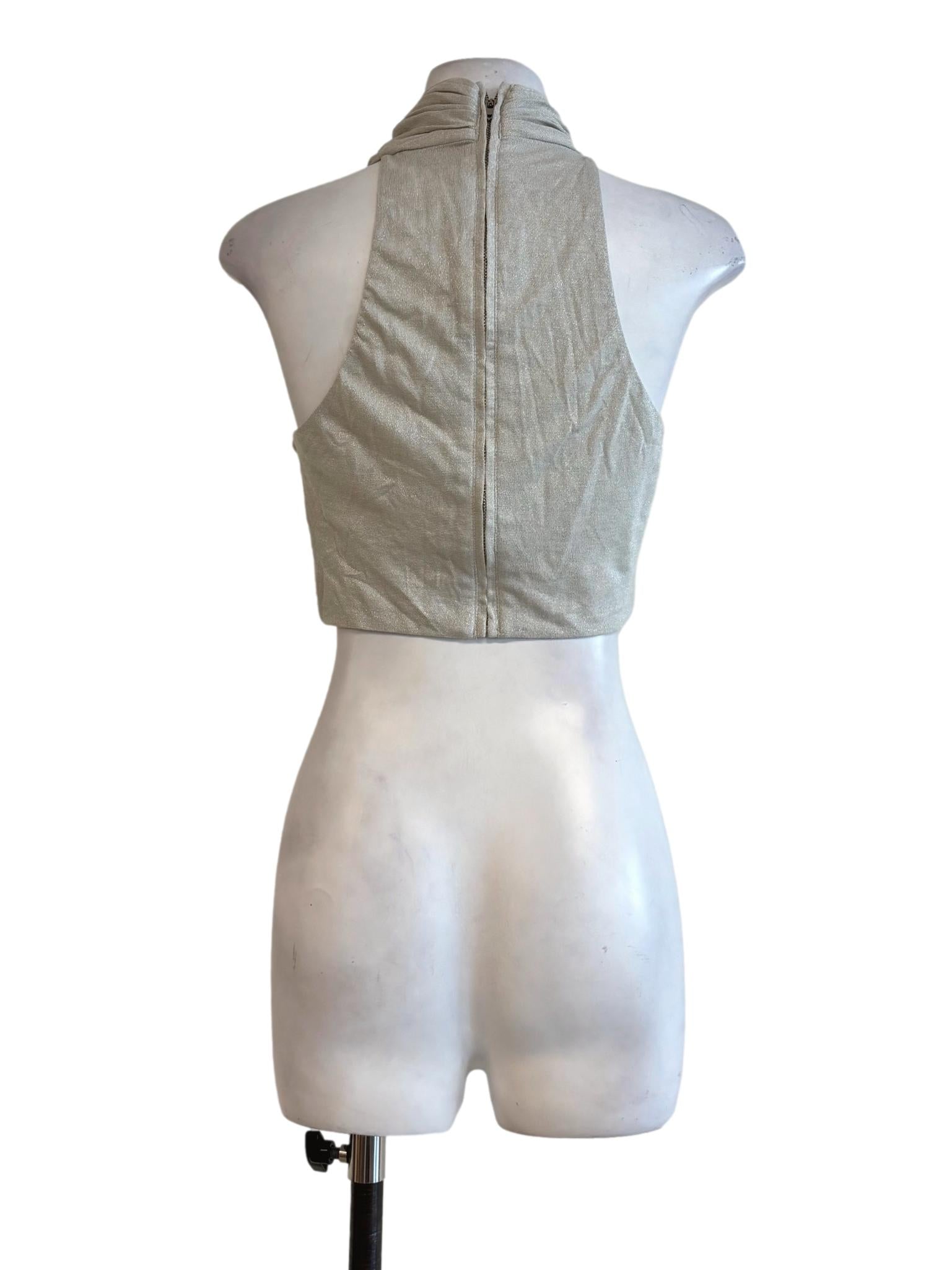 Silver Glittery Cross-Neck Top