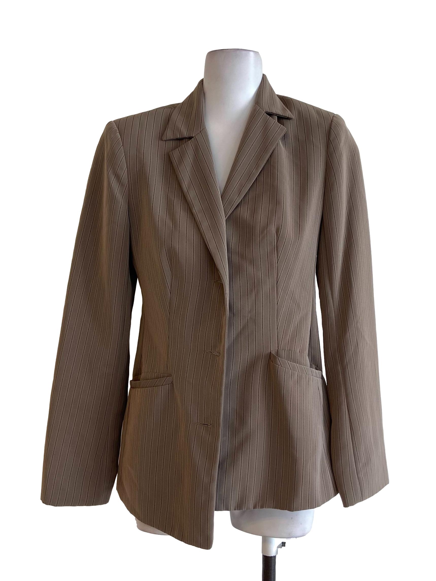 Tortilla Brown & Candy Stripe Single Breasted Three Button Blazer