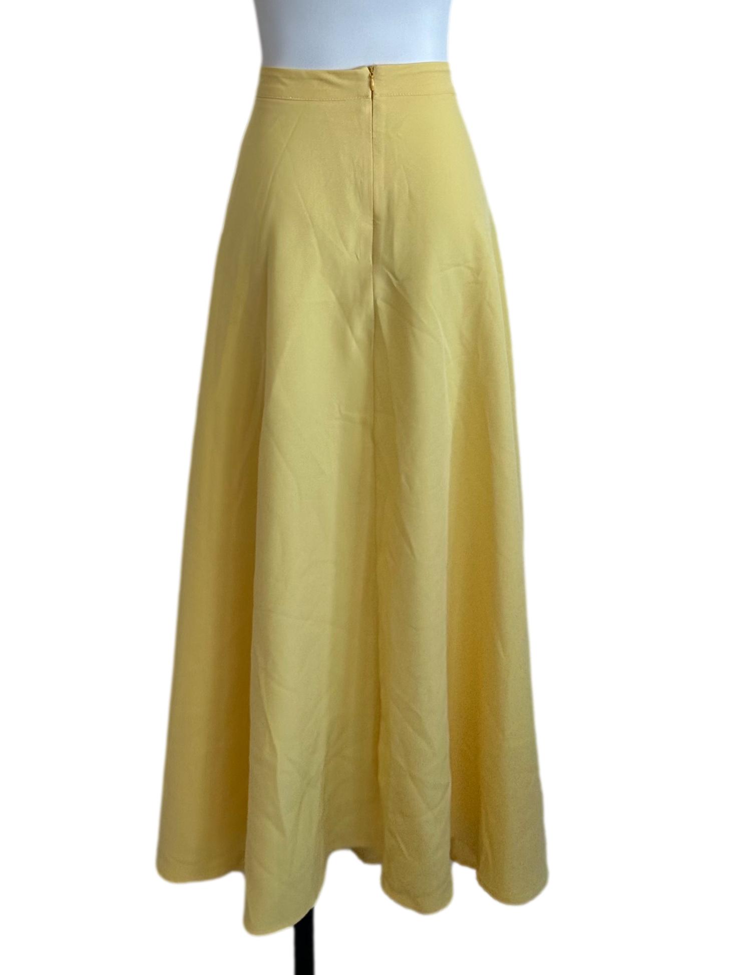 Lemon Yellow 3D White Floral A Line Skirt
