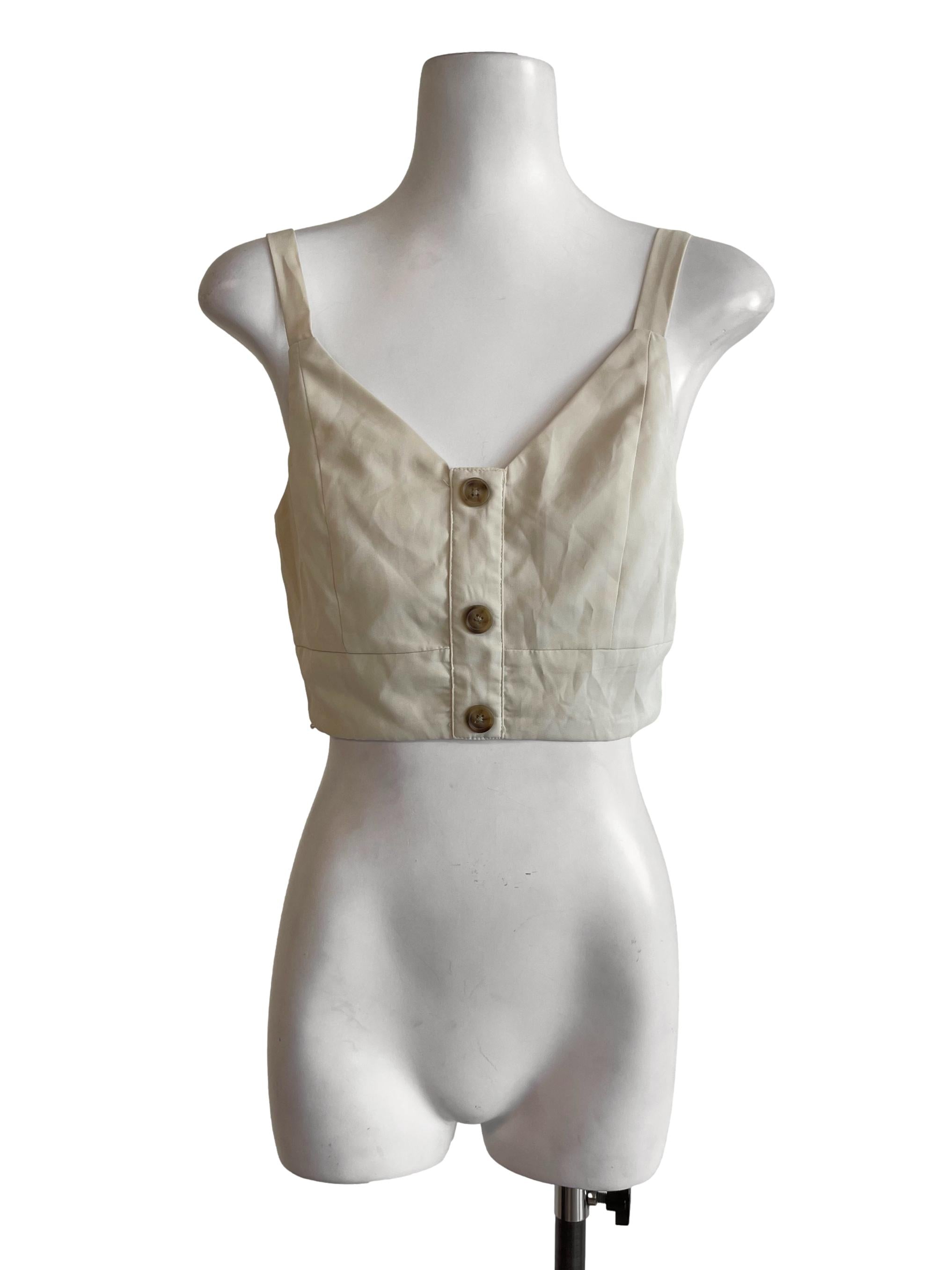 Beige Button Crop Top YHF