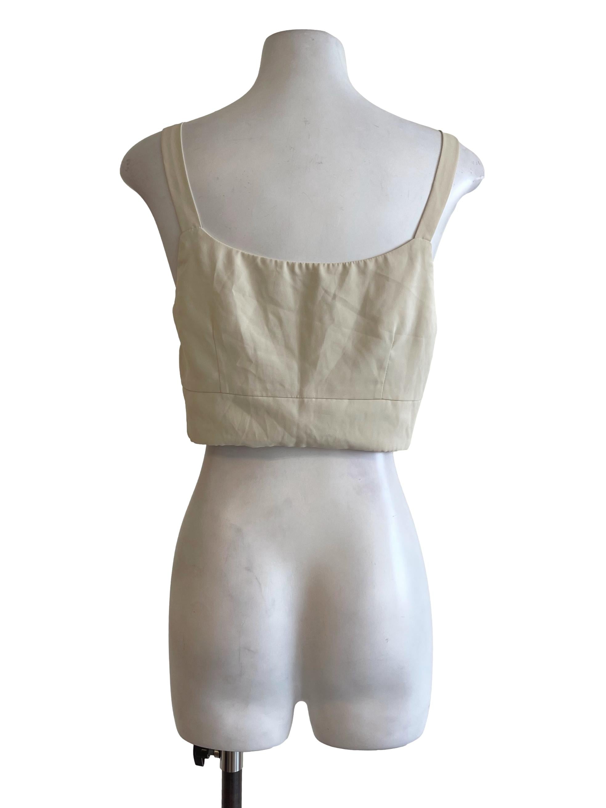 Beige Button Crop Top YHF