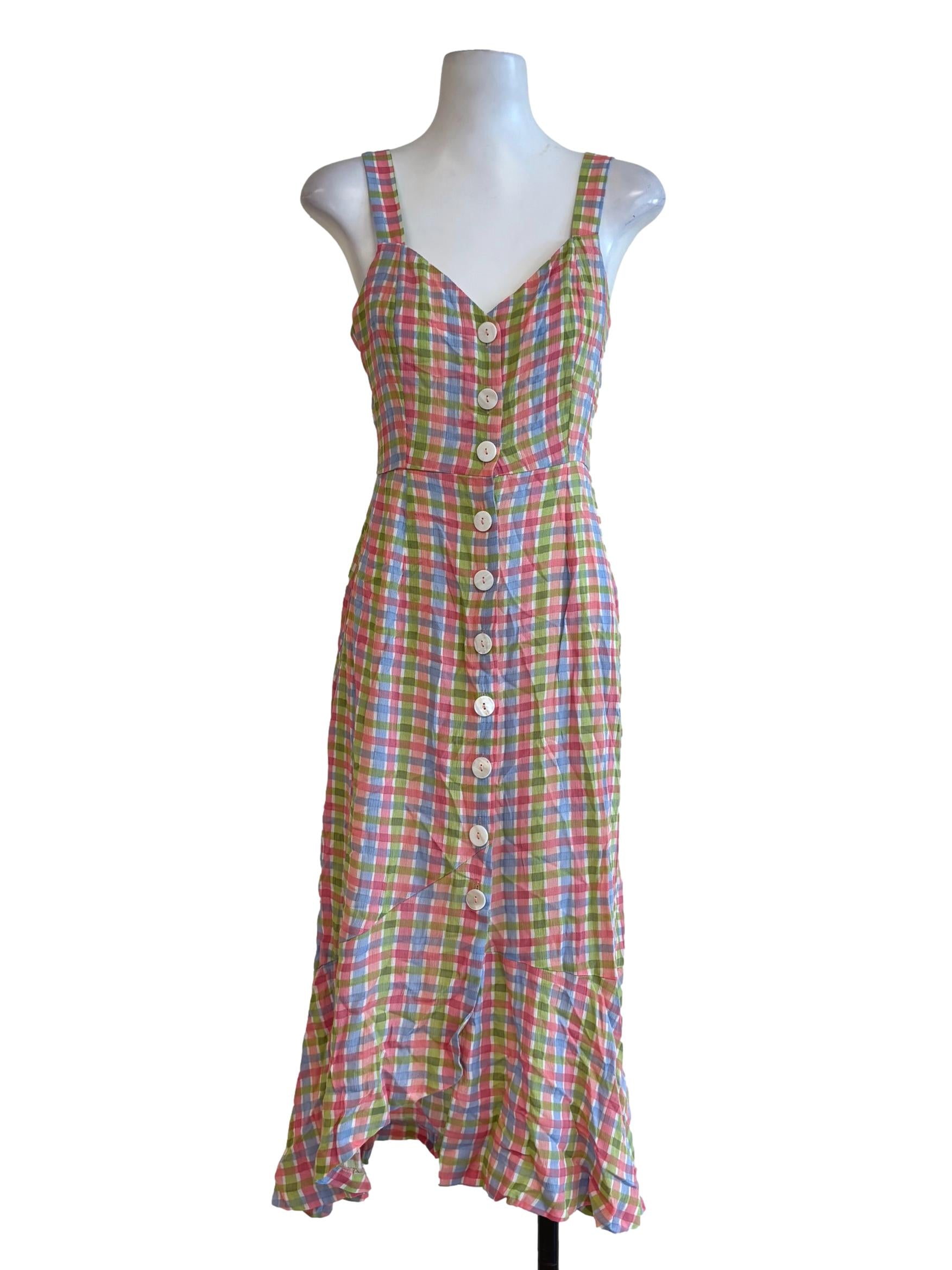 Pink Green Camisole Button Dress