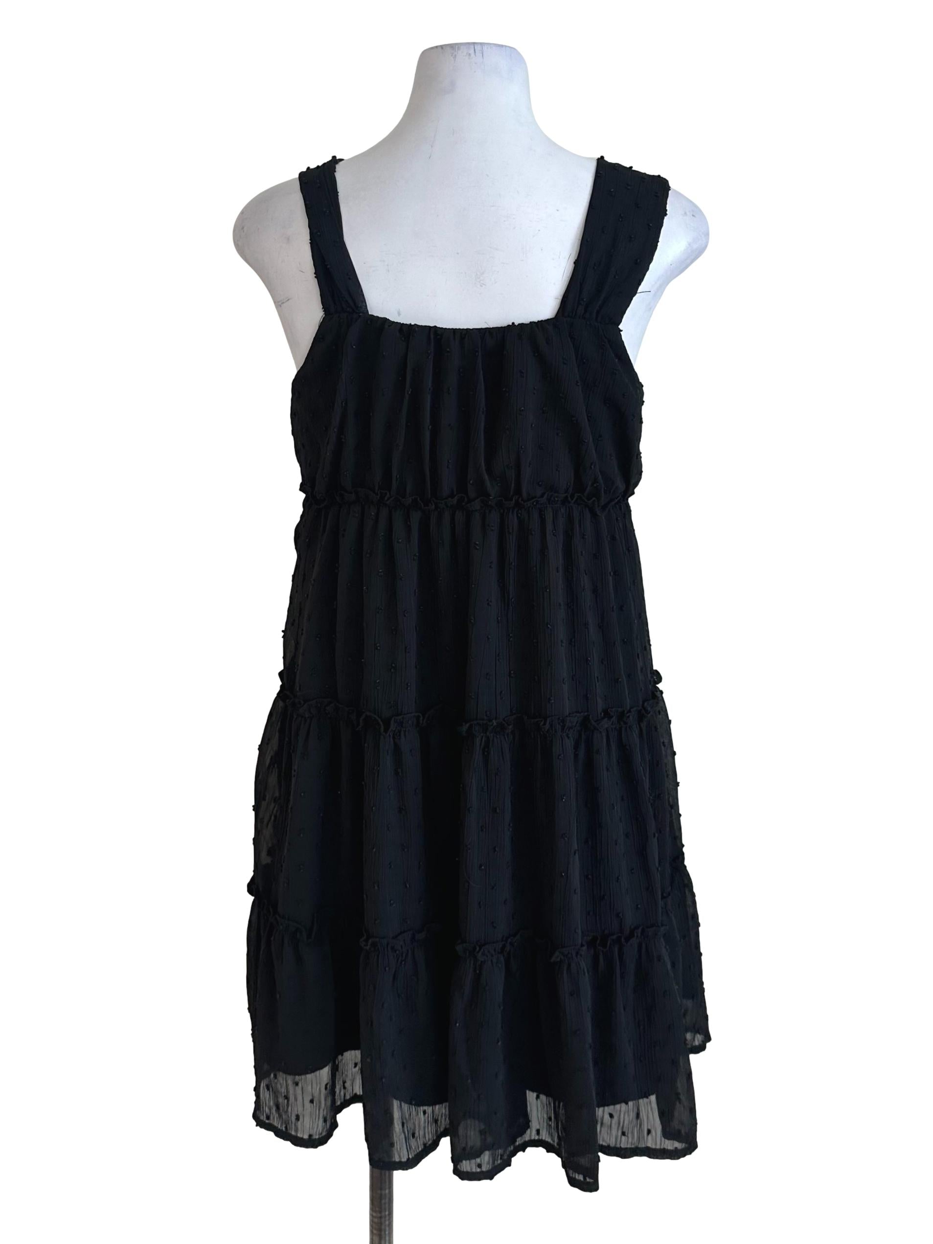 Charcoal Black Textured Tiered Babydoll Dress