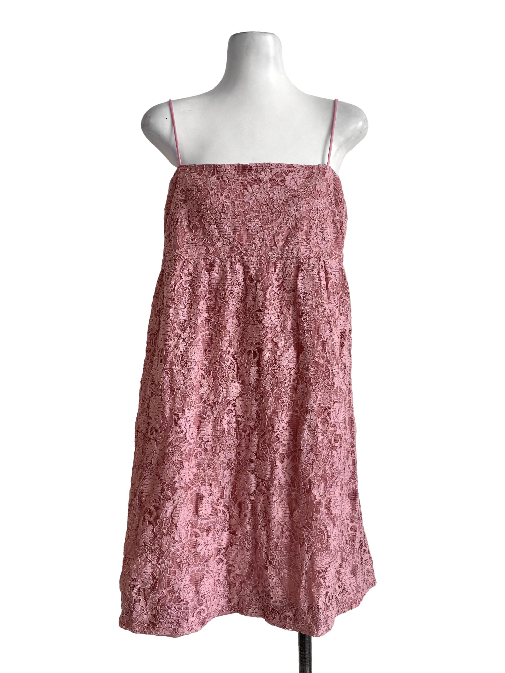Salmon Pink Lace Sleeveless Dress