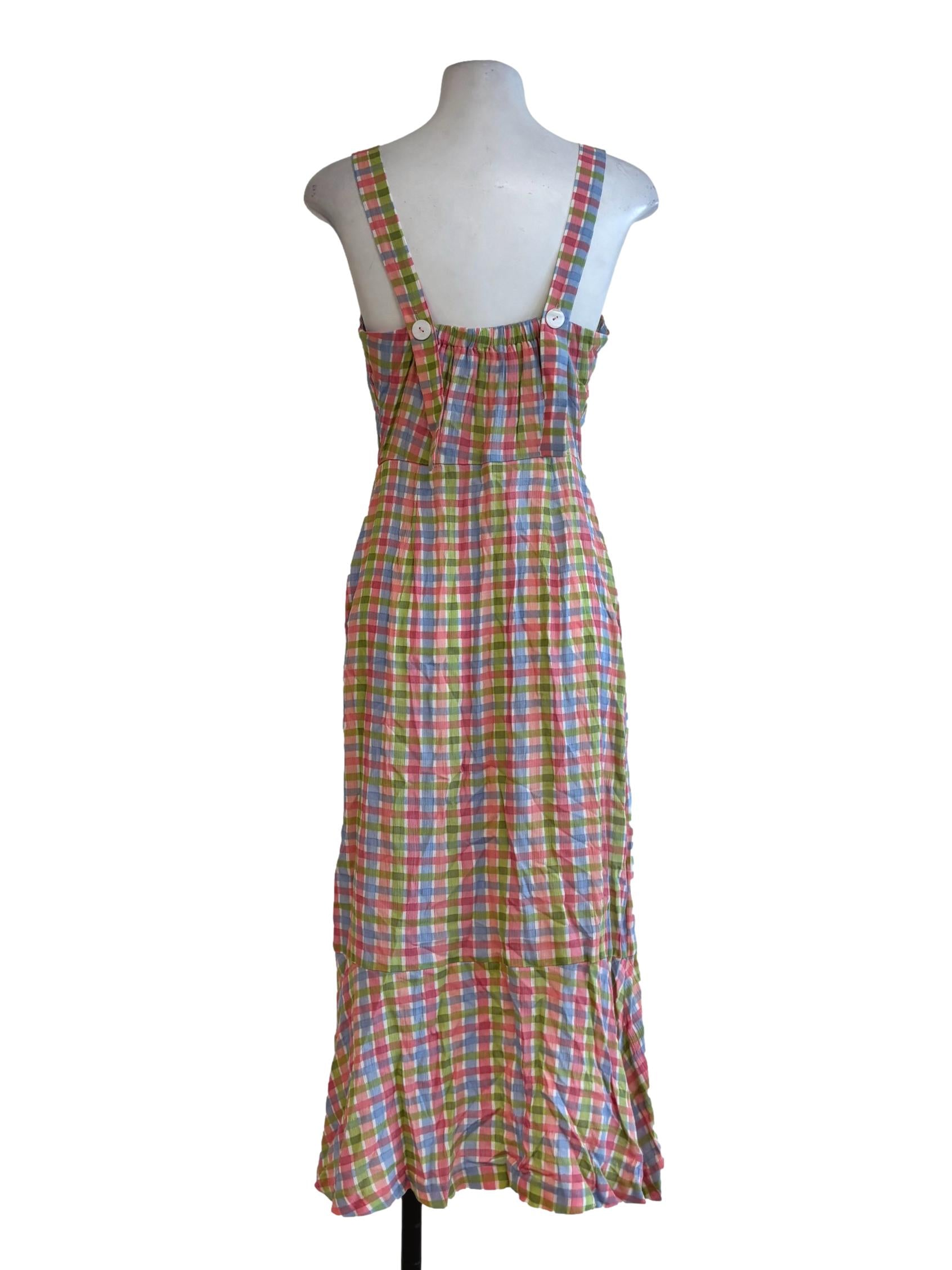 Pink Green Camisole Button Dress