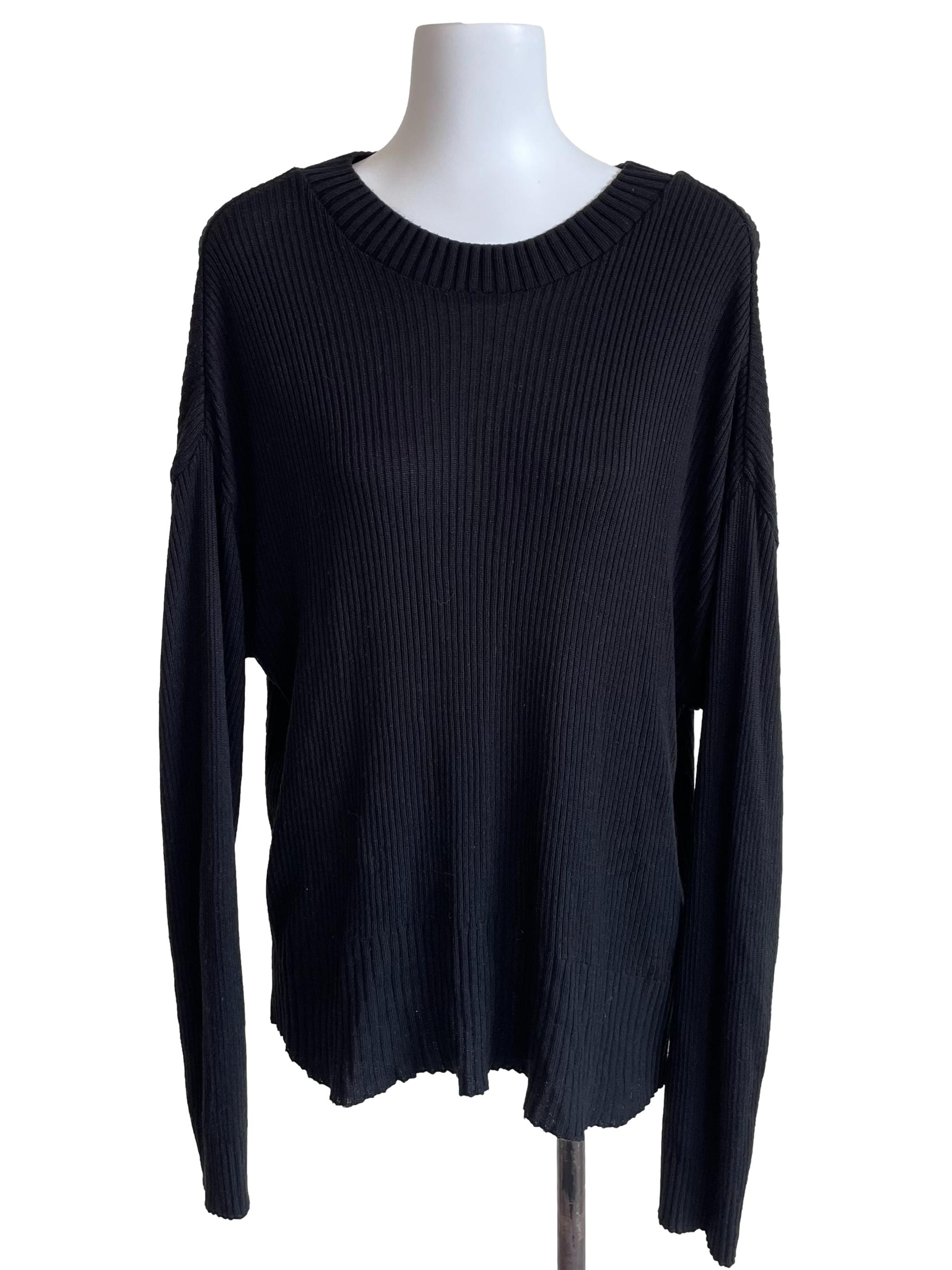 Black Ribbed Long Sleeves Knit Top