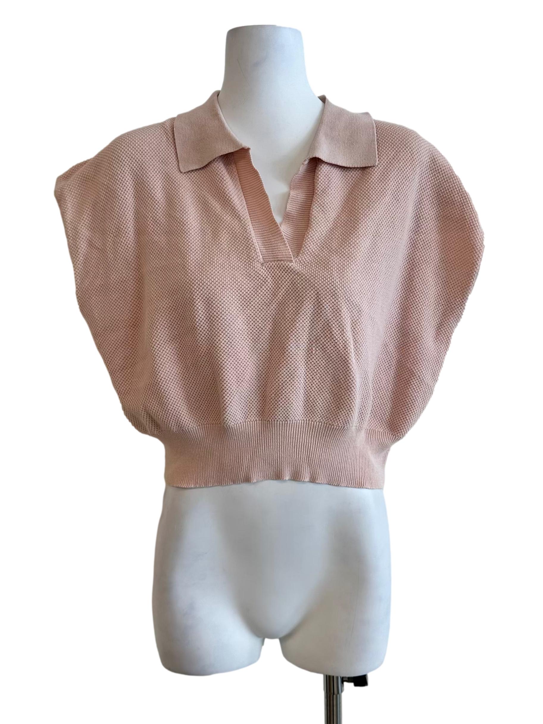 Salmon Pink Texture Collar Top TCL