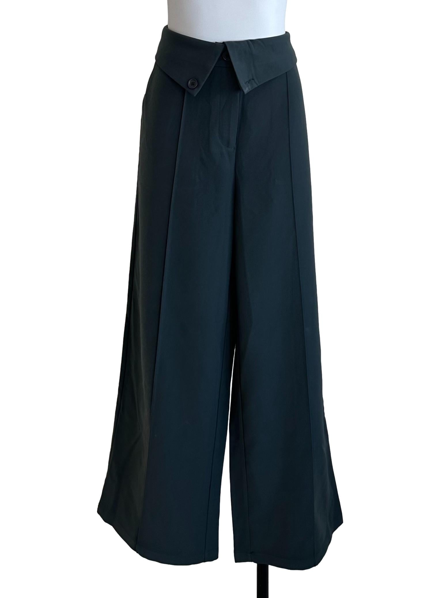 Pine Grey Collar High Waist Flare Pants