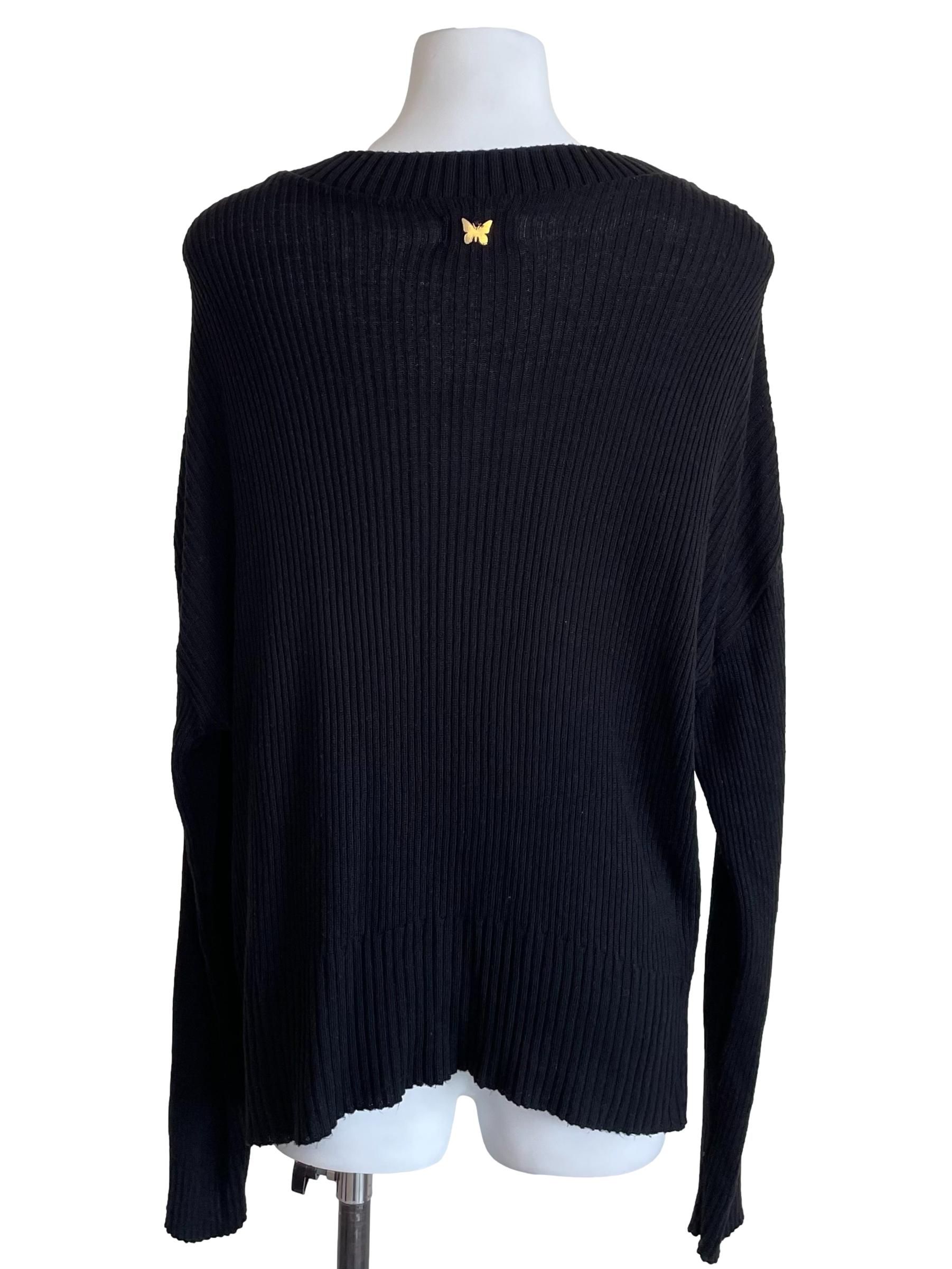 Black Ribbed Long Sleeves Knit Top