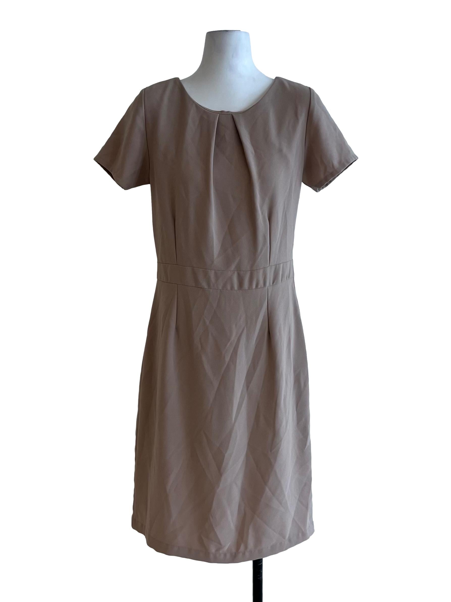 Beige Jewel Neckline Empire Dress