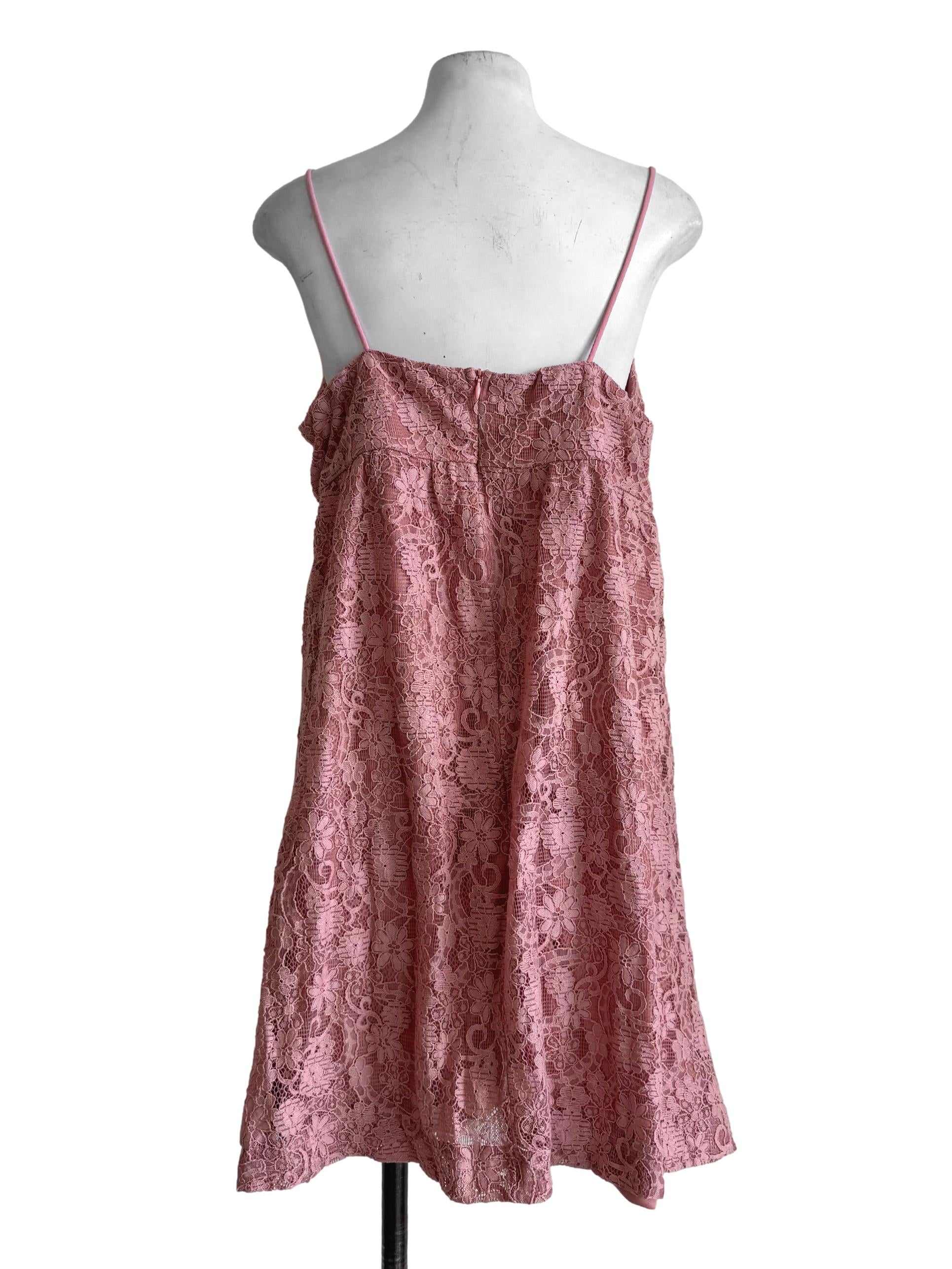 Salmon Pink Lace Sleeveless Dress