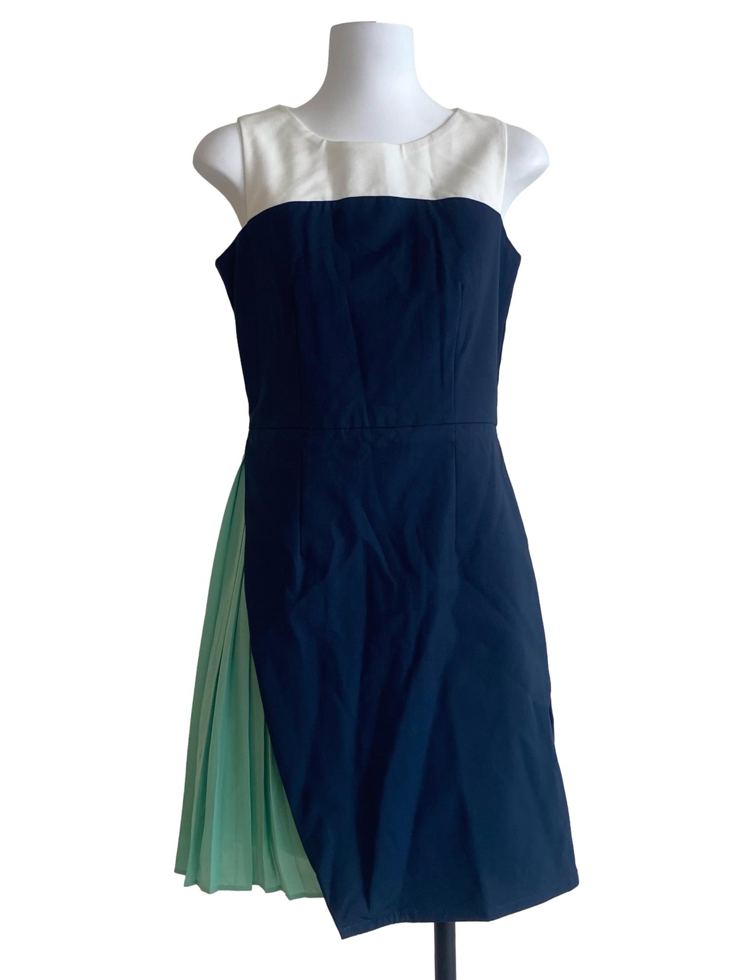 White & Aegean Blue Asymmetric Drress