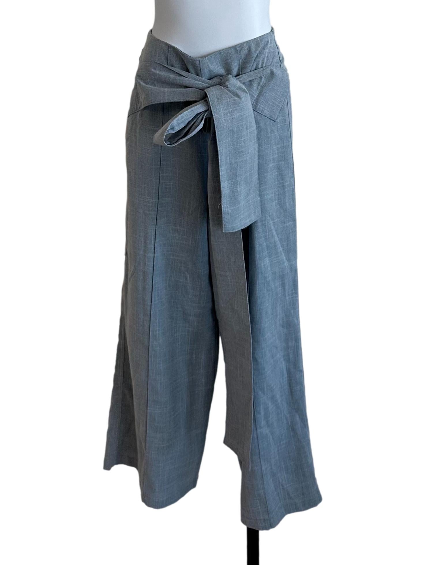 Ash Grey Textured Strap Long Pants