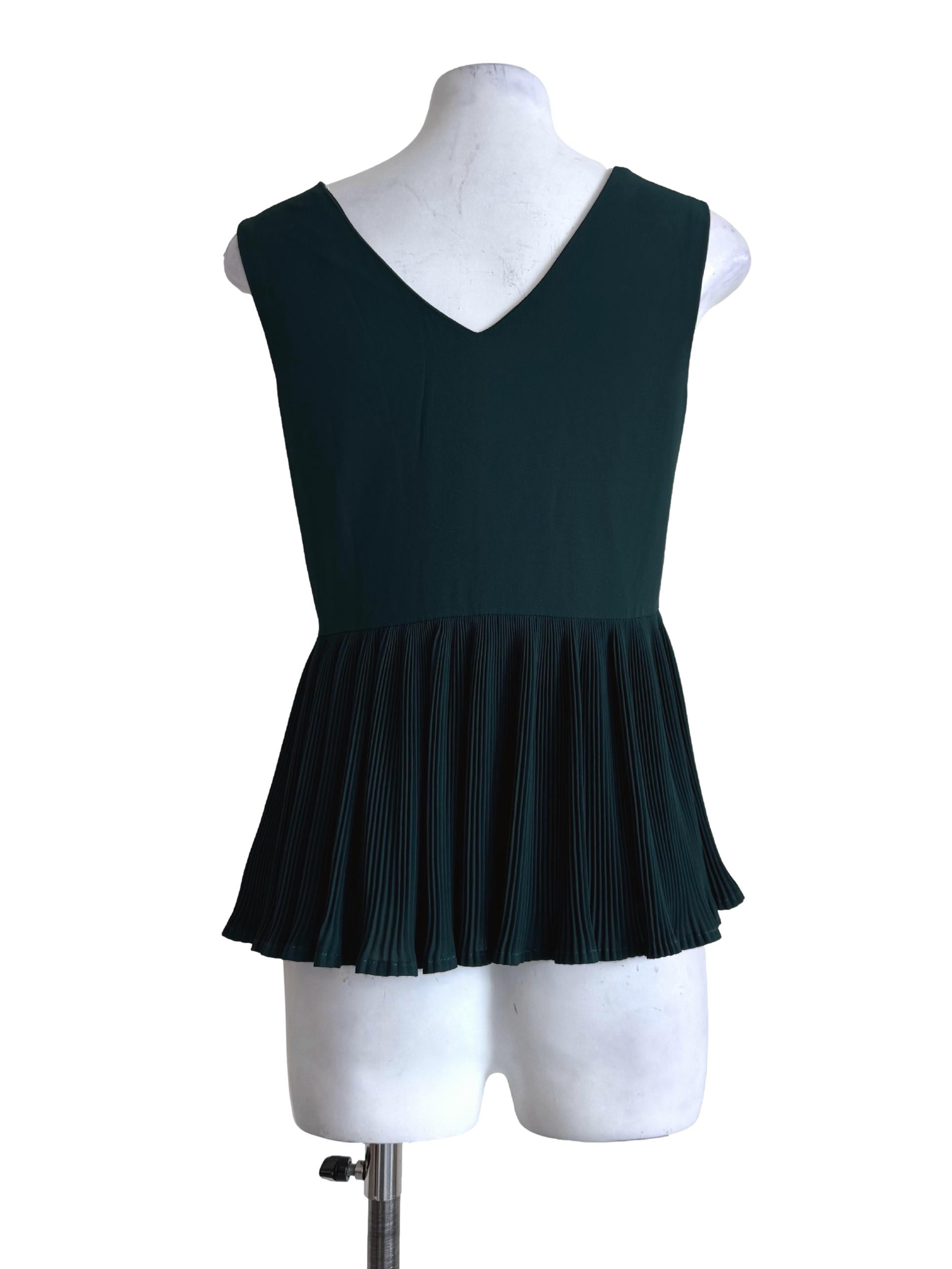 Emerald Green Pleated V Neck Top
