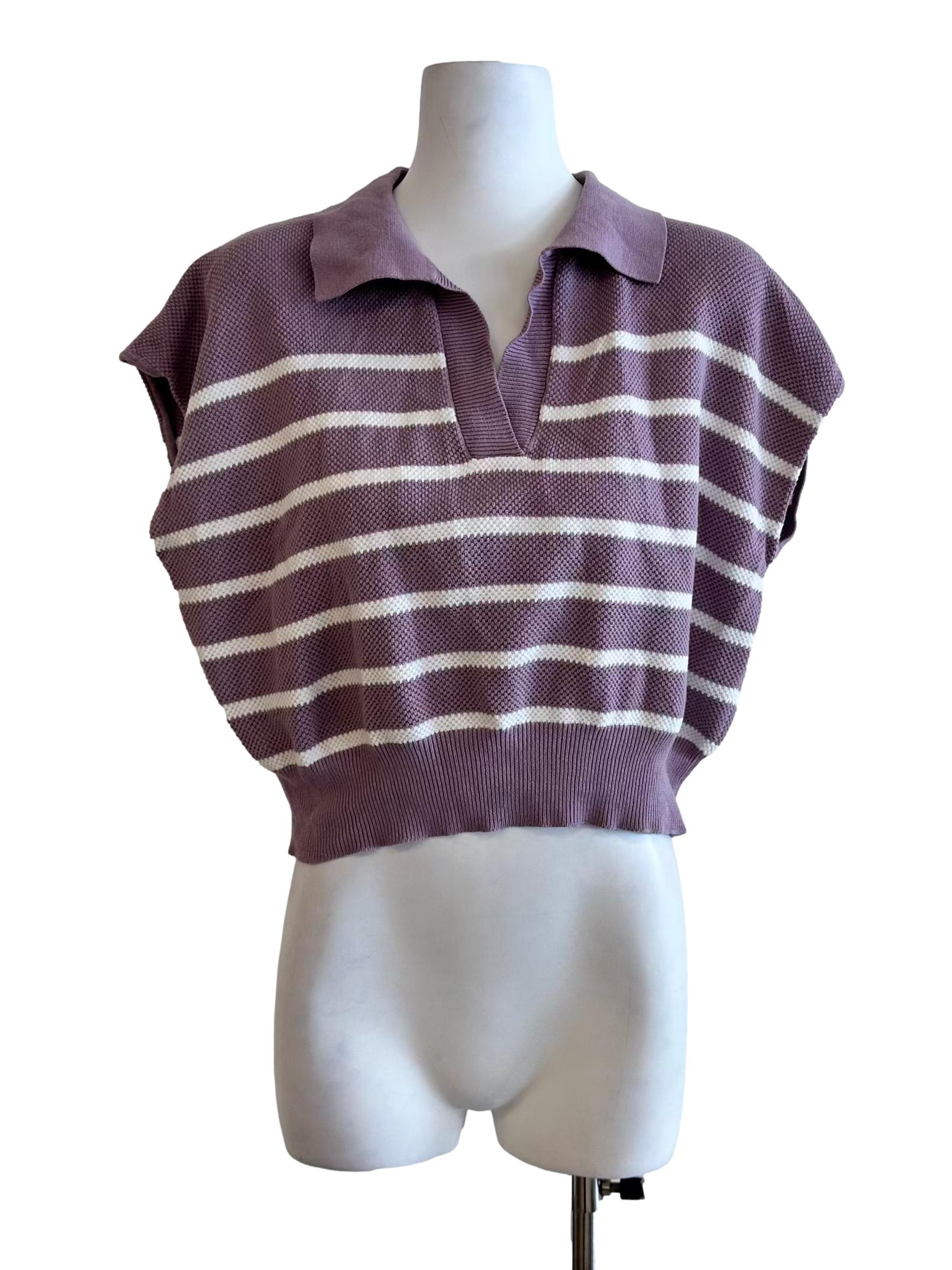 Mauve Purple Texture Collar Top TCL