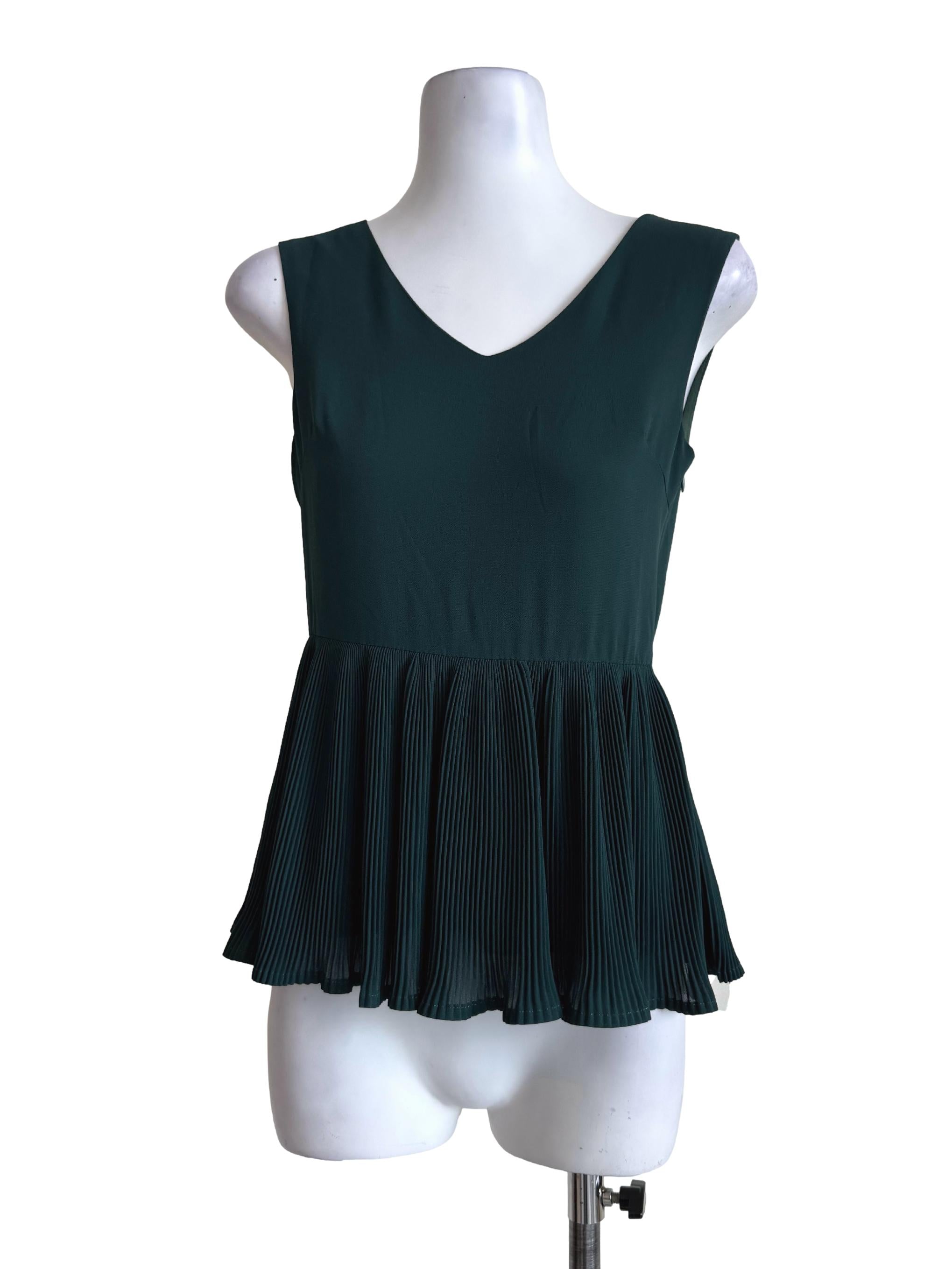 Emerald Green Pleated V Neck Top