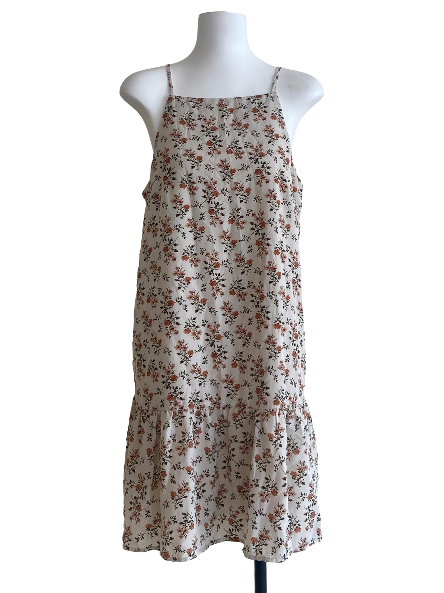 White Floral Drop Waist Sleeveless Dress