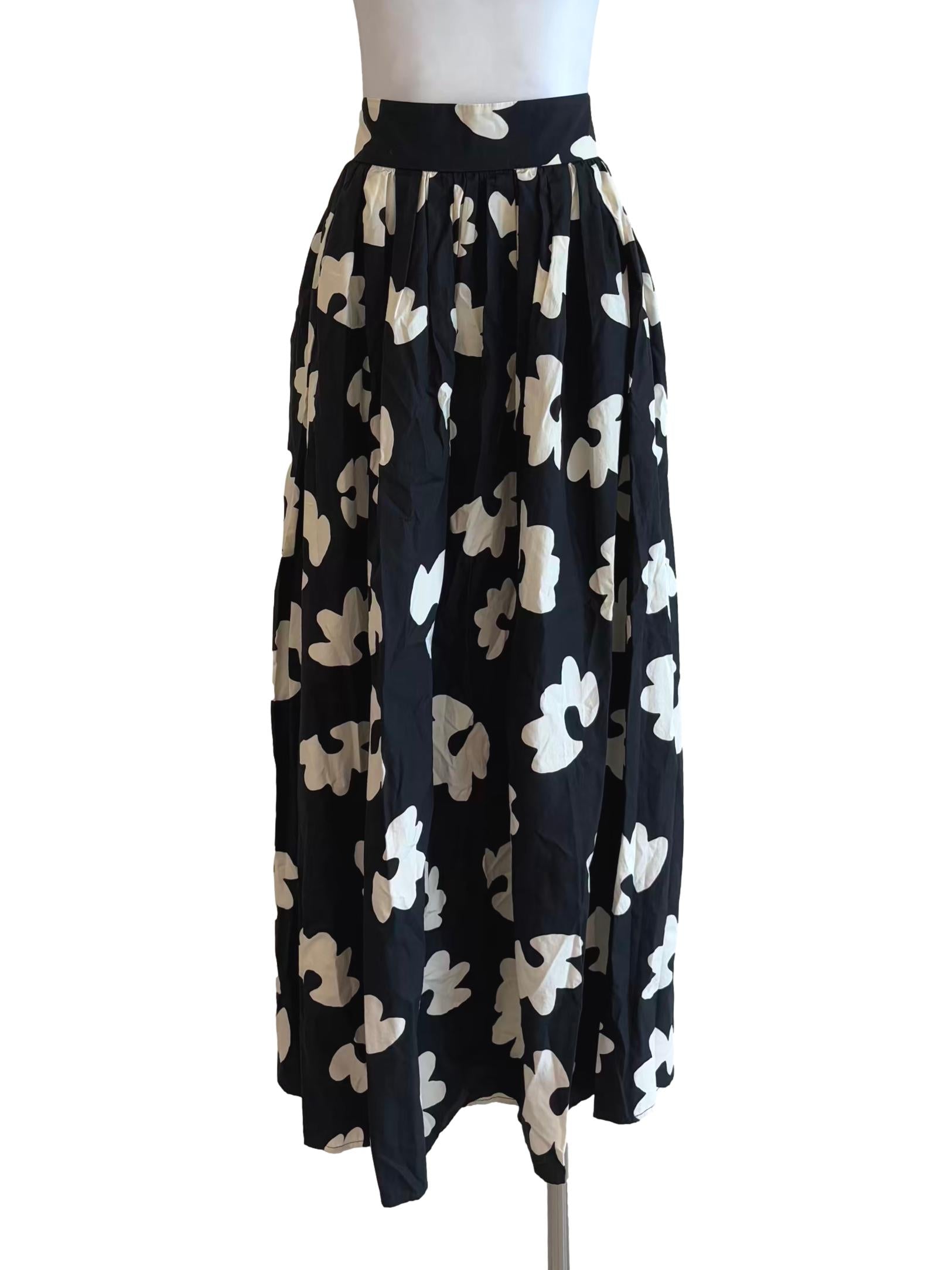 Night Black White Floral Cotton Skirt