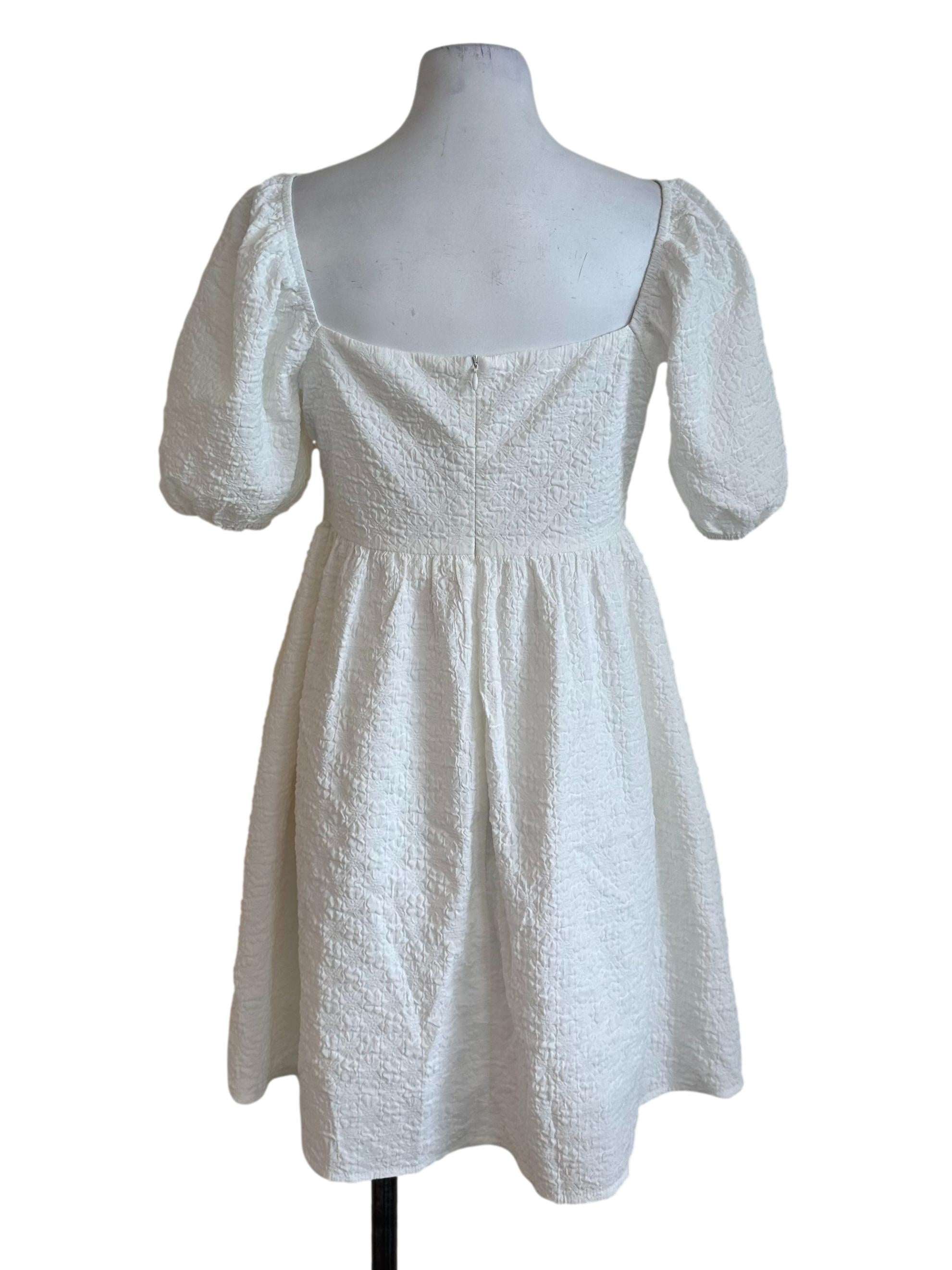 Ivory White Textured Puff Sleeve Dress