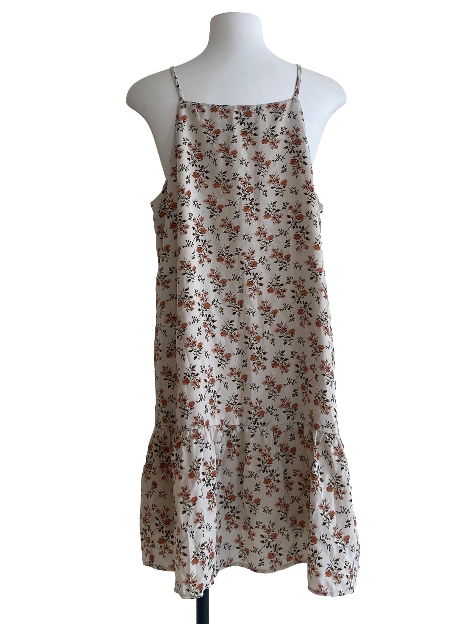 White Floral Drop Waist Sleeveless Dress