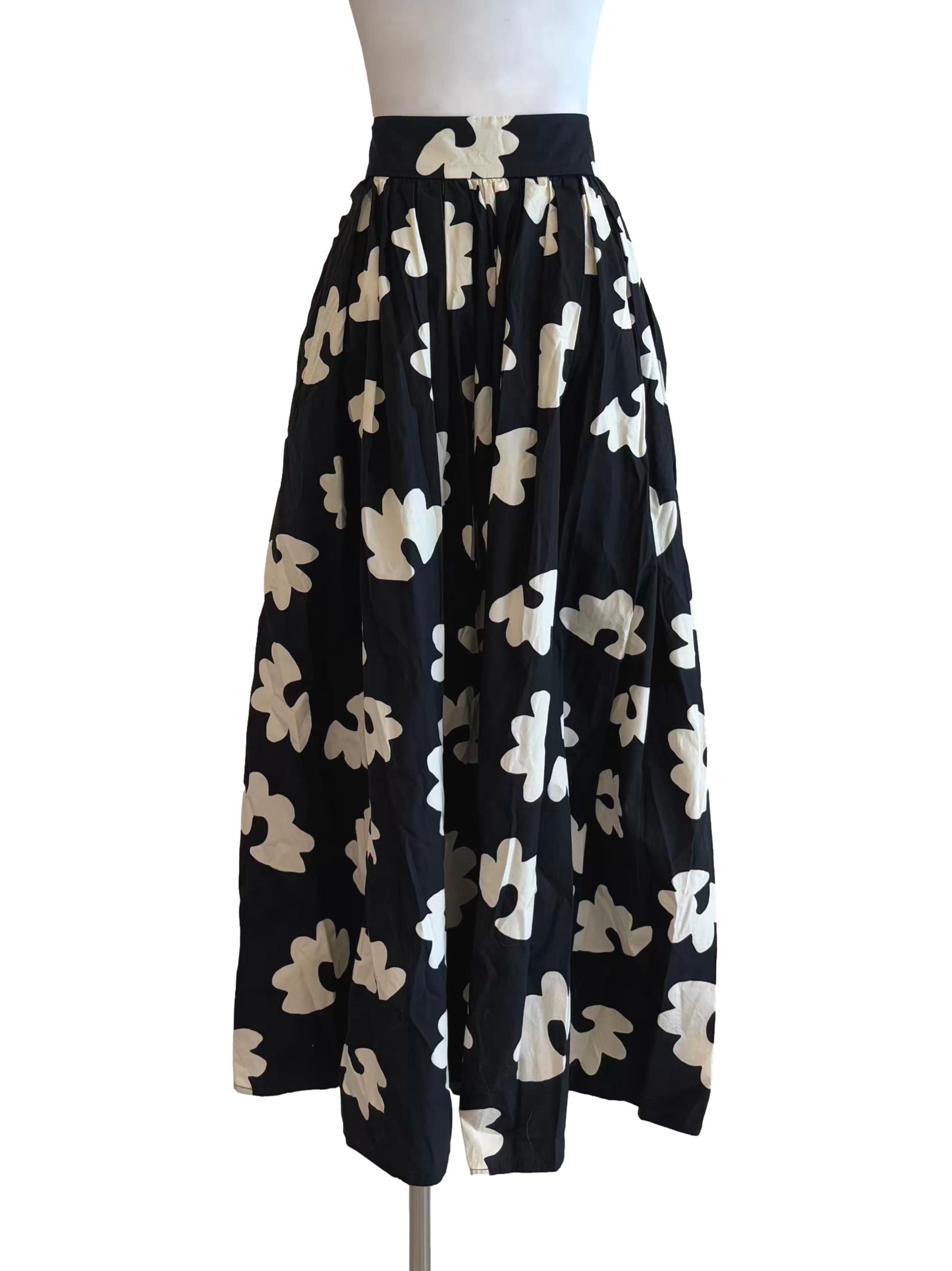 Night Black White Floral Cotton Skirt