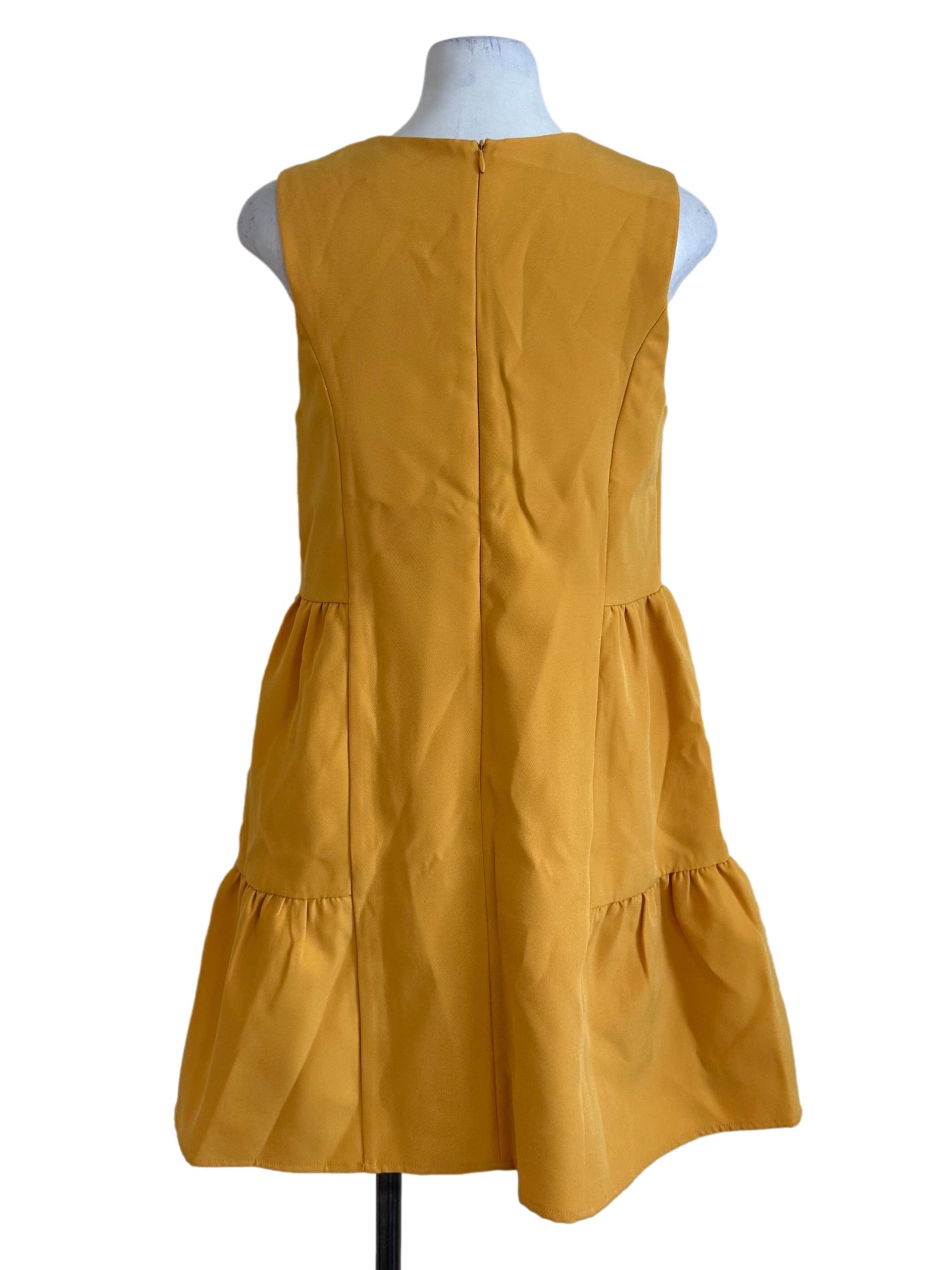 Mustard Yellow V Neck Side Tiered Dress