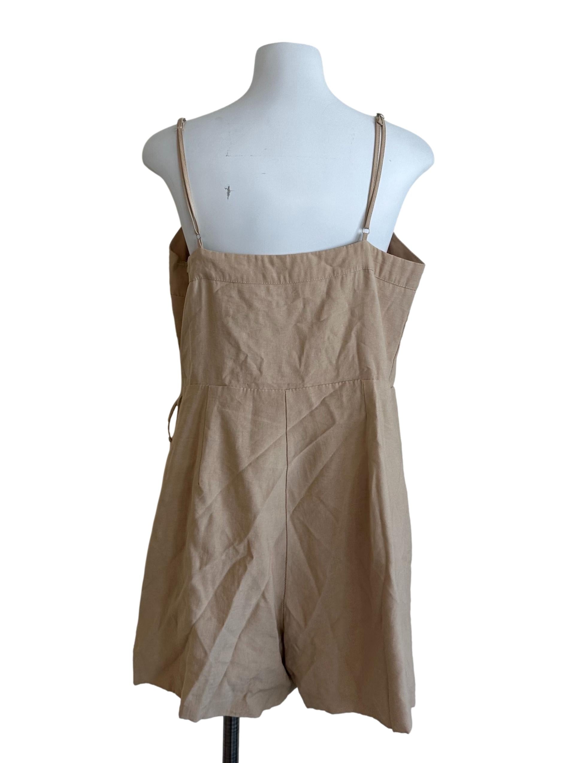Khaki Brown Square Neck Wrap Romper