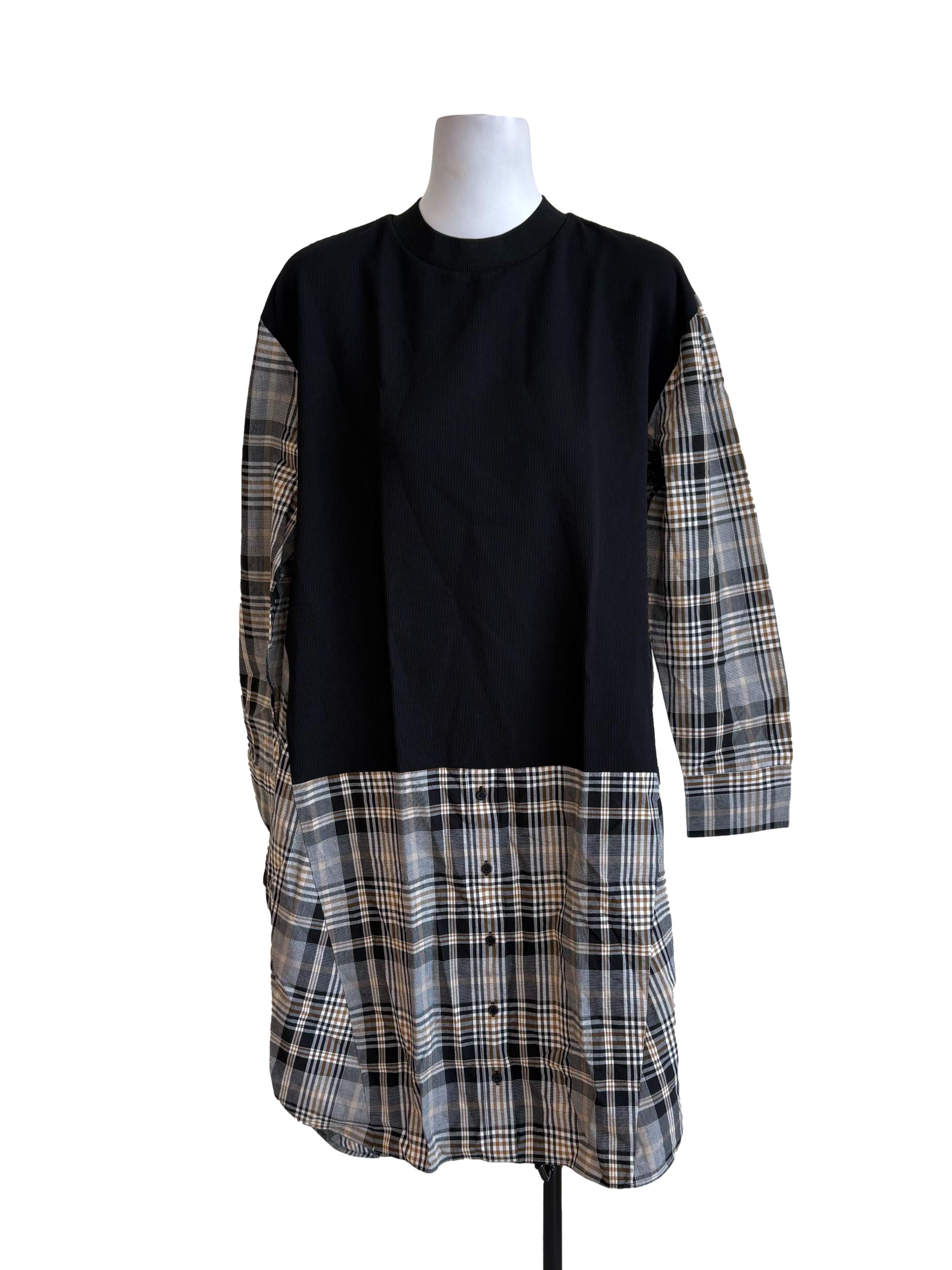 Black Knitted Glen Check Shirt Dress