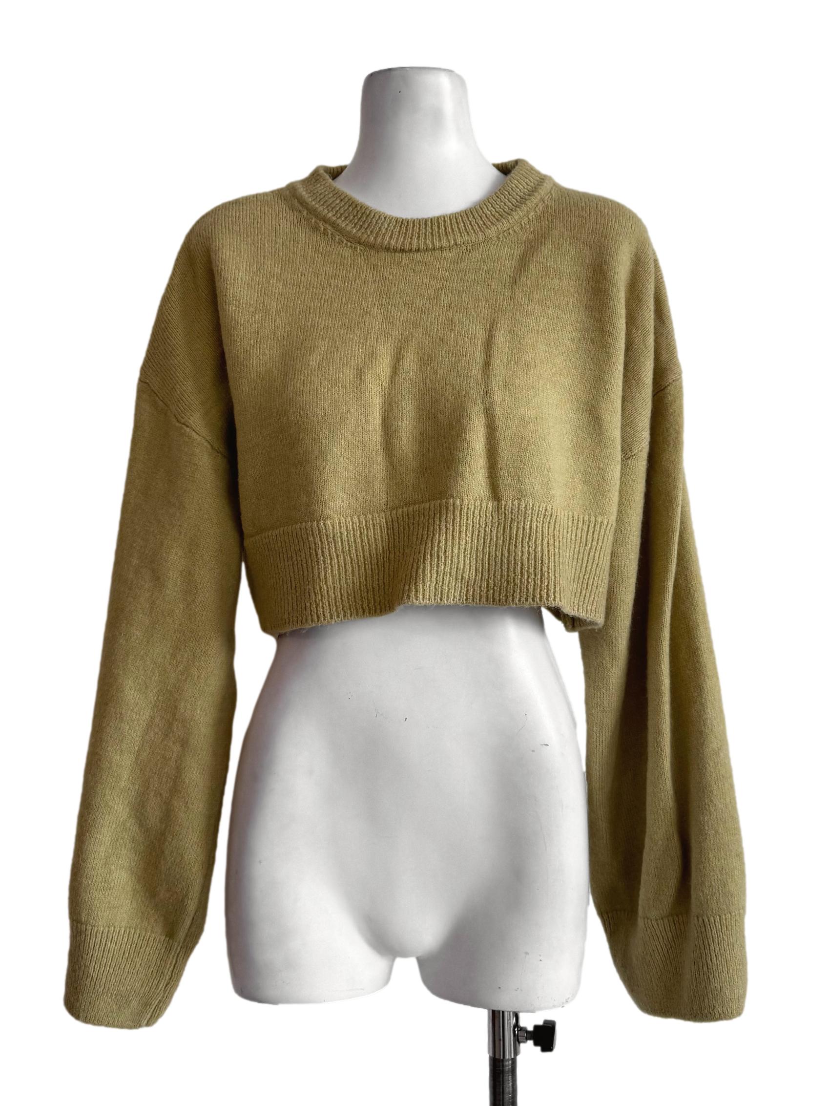 Ochre Yellow Knitted Long Sleeve Crop Top