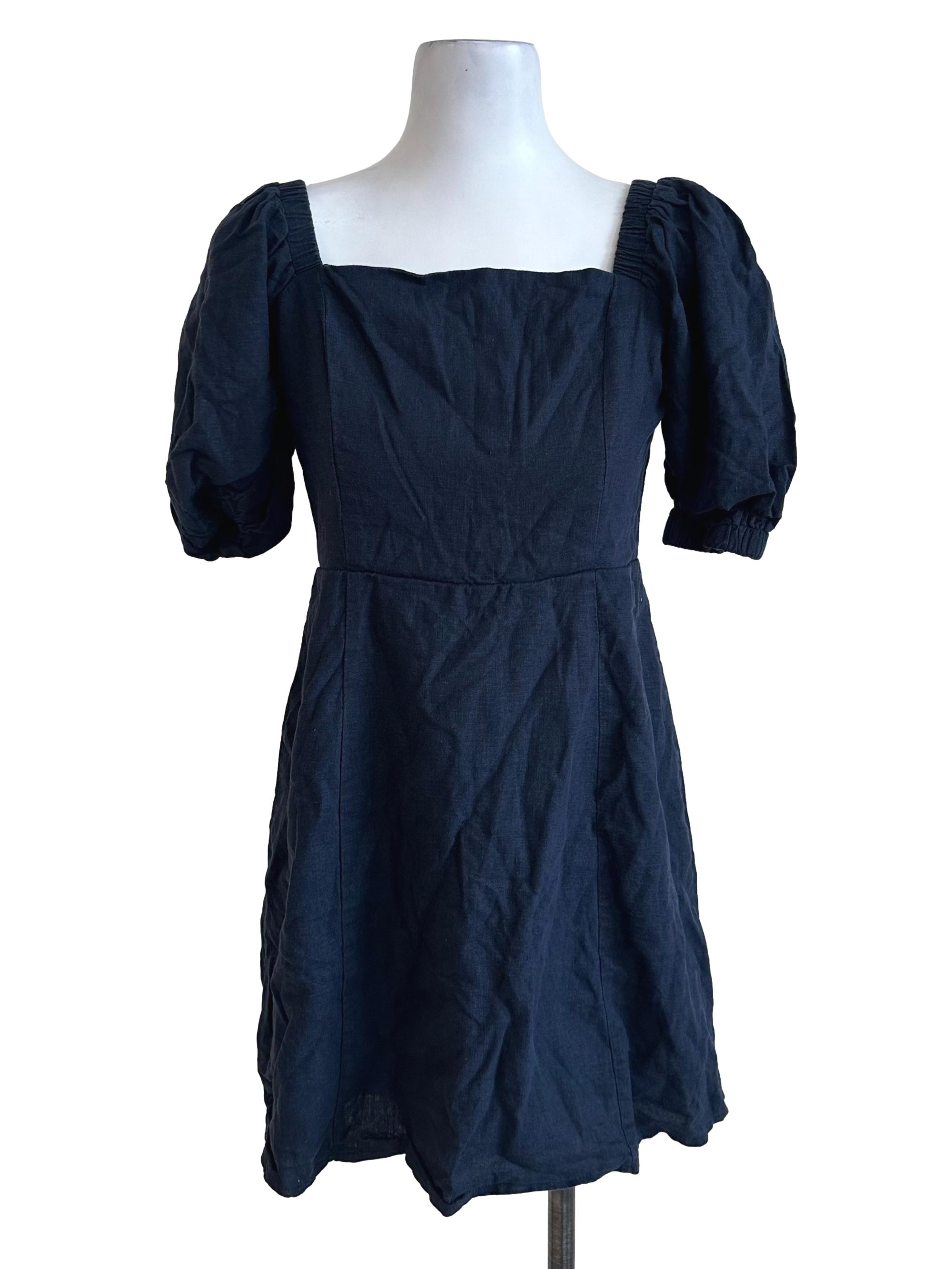 Midnight Blue Square Neck A Line Dress