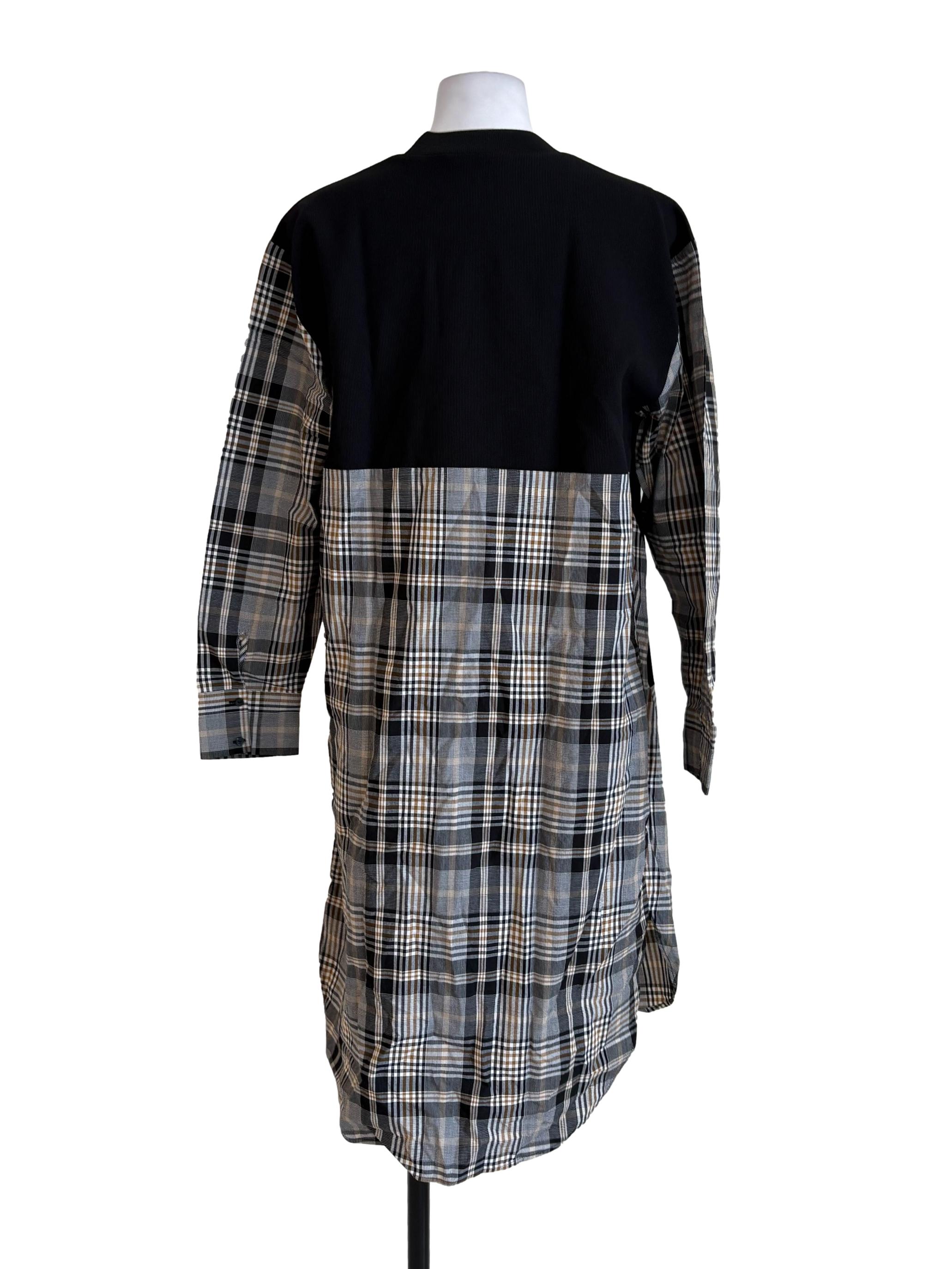 Black Knitted Glen Check Shirt Dress