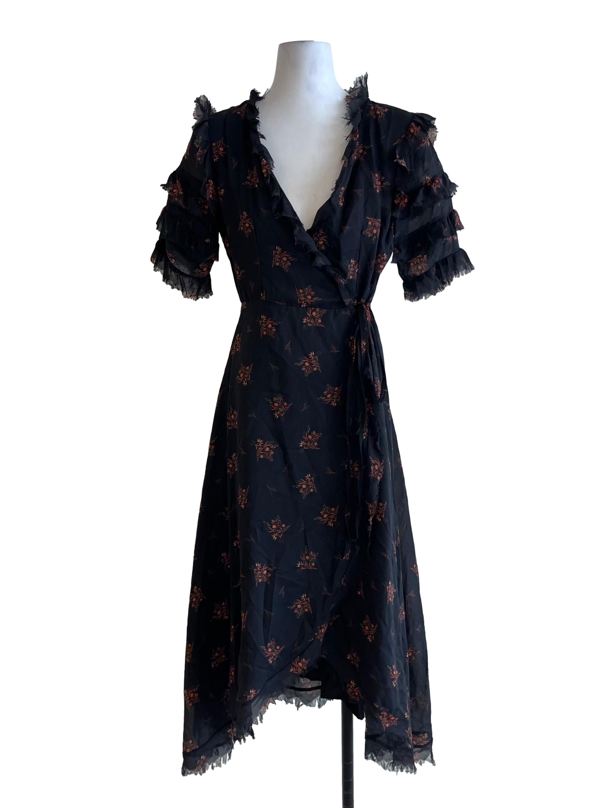 Black Floral Wrap Dress