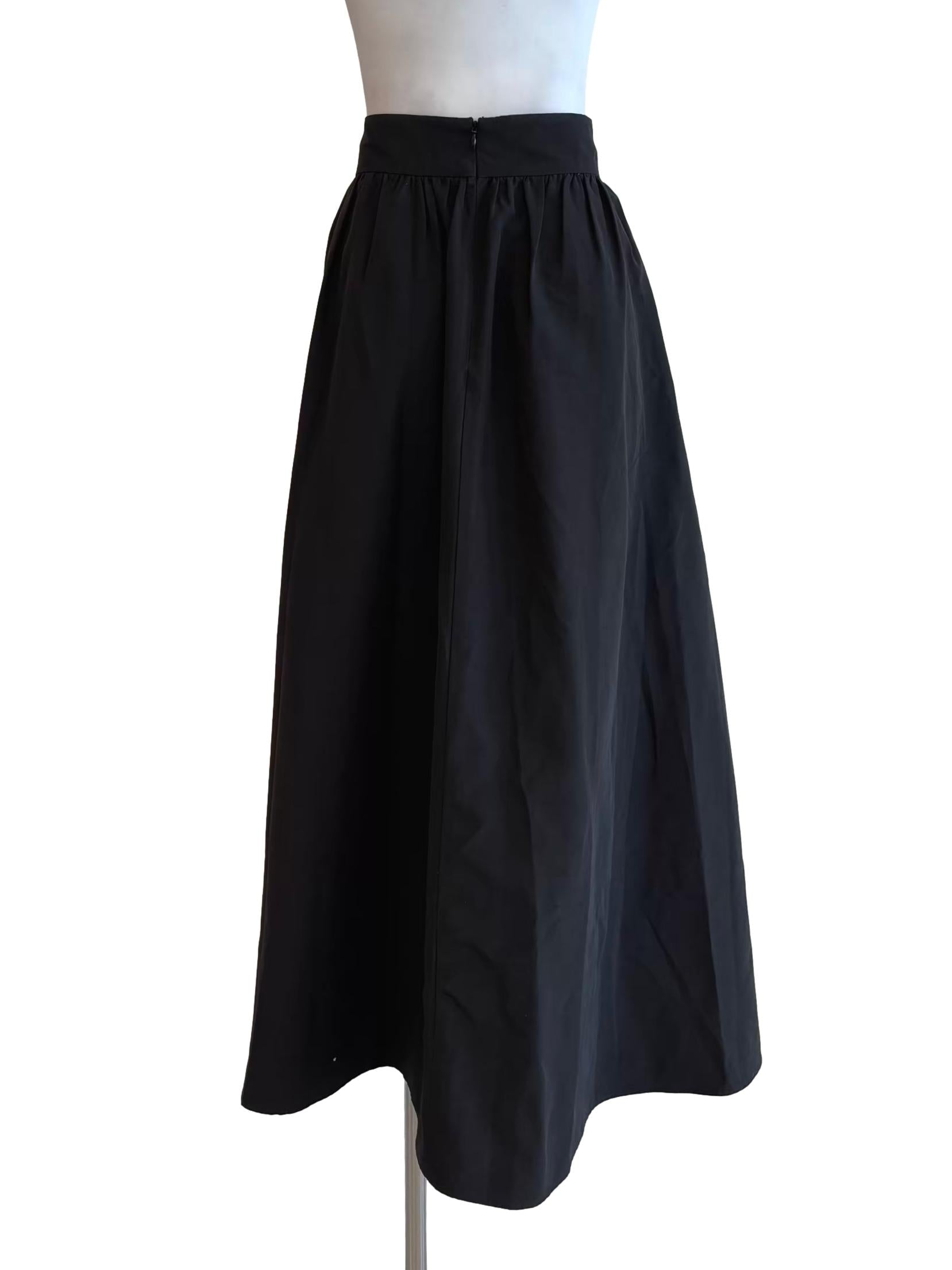Jet Black Cotton Maxi Skirt