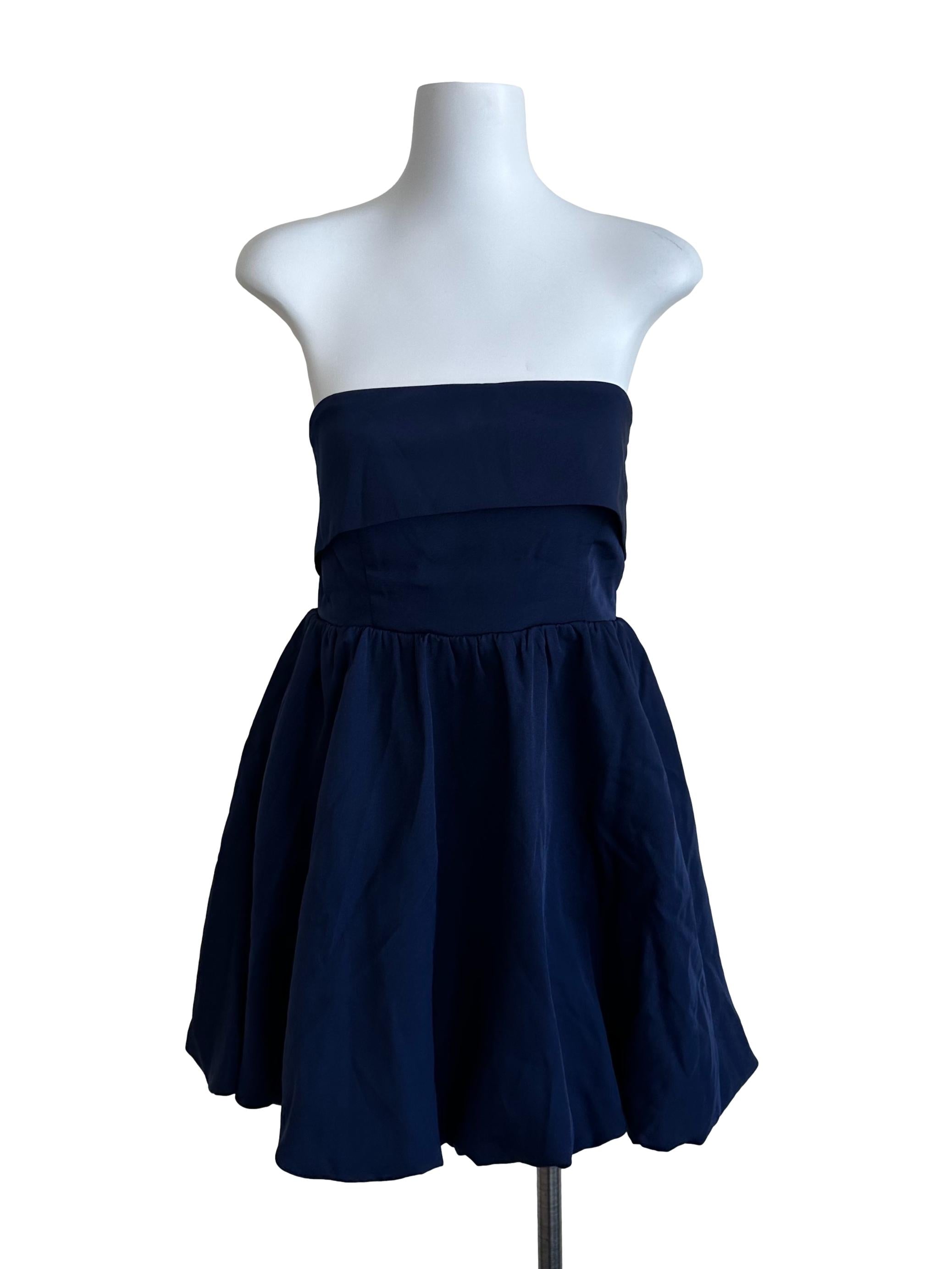 Navy Blue Strapless Bubble Dress
