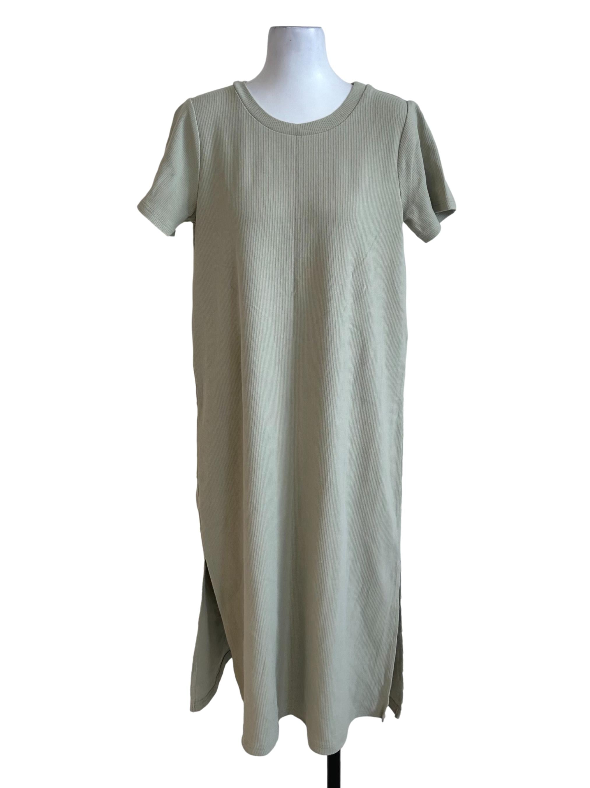 Sage Green Round Neck Slit Tee Dress