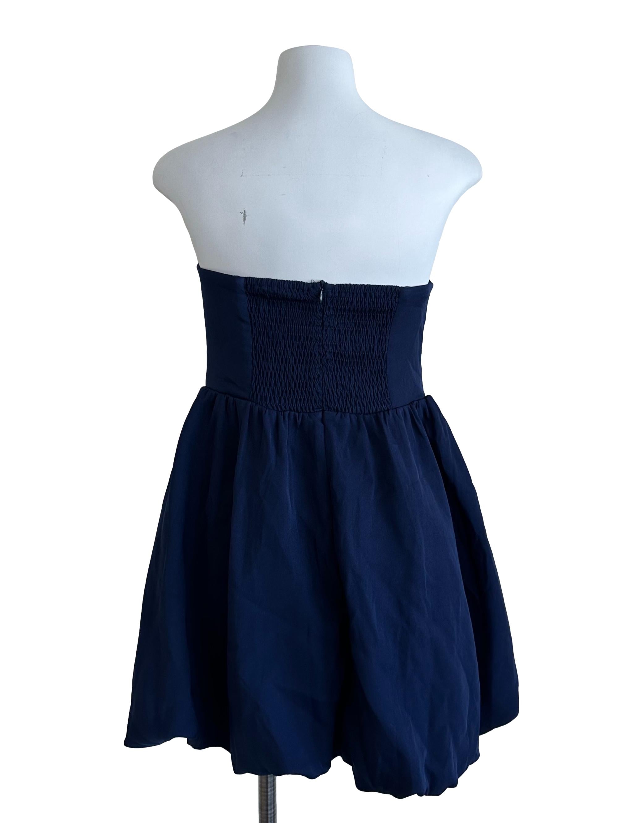 Navy Blue Strapless Bubble Dress