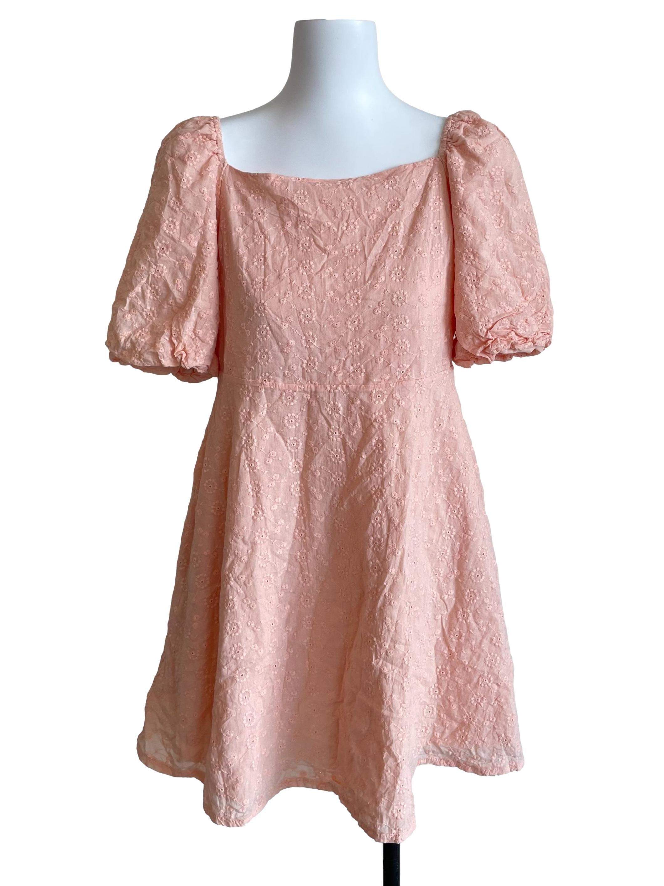 Warm Peach Floral Eyelet Dress