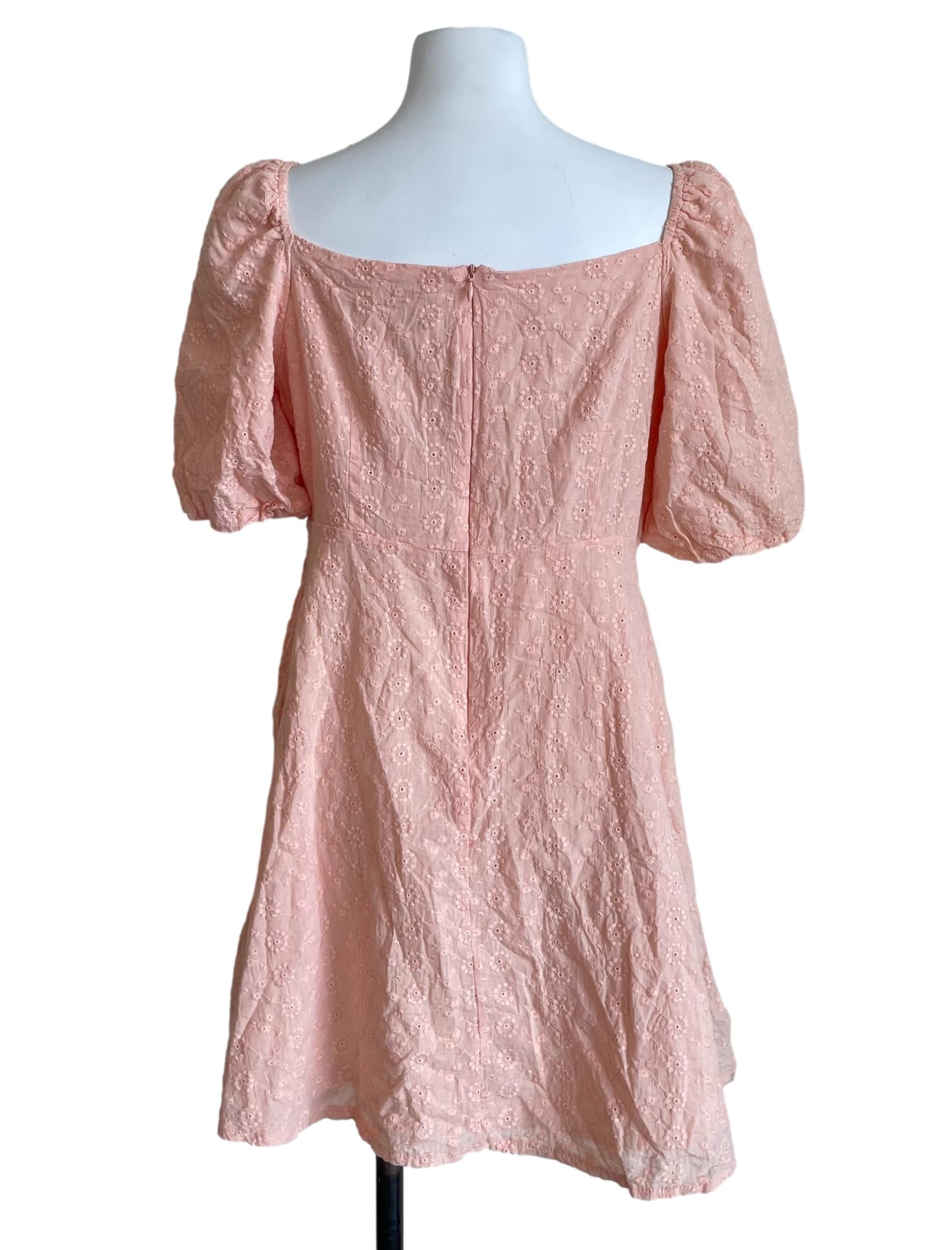 Warm Peach Floral Eyelet Dress