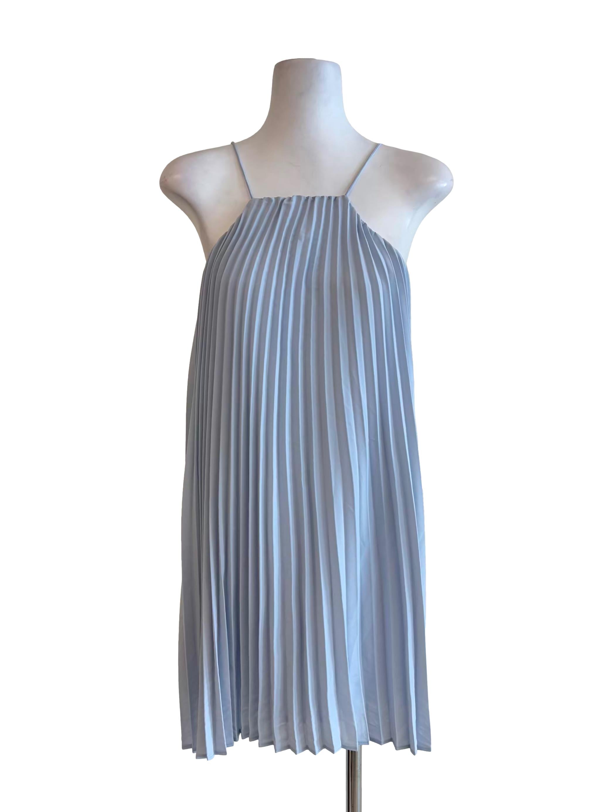 Baby Blue Pleated Halter Dress