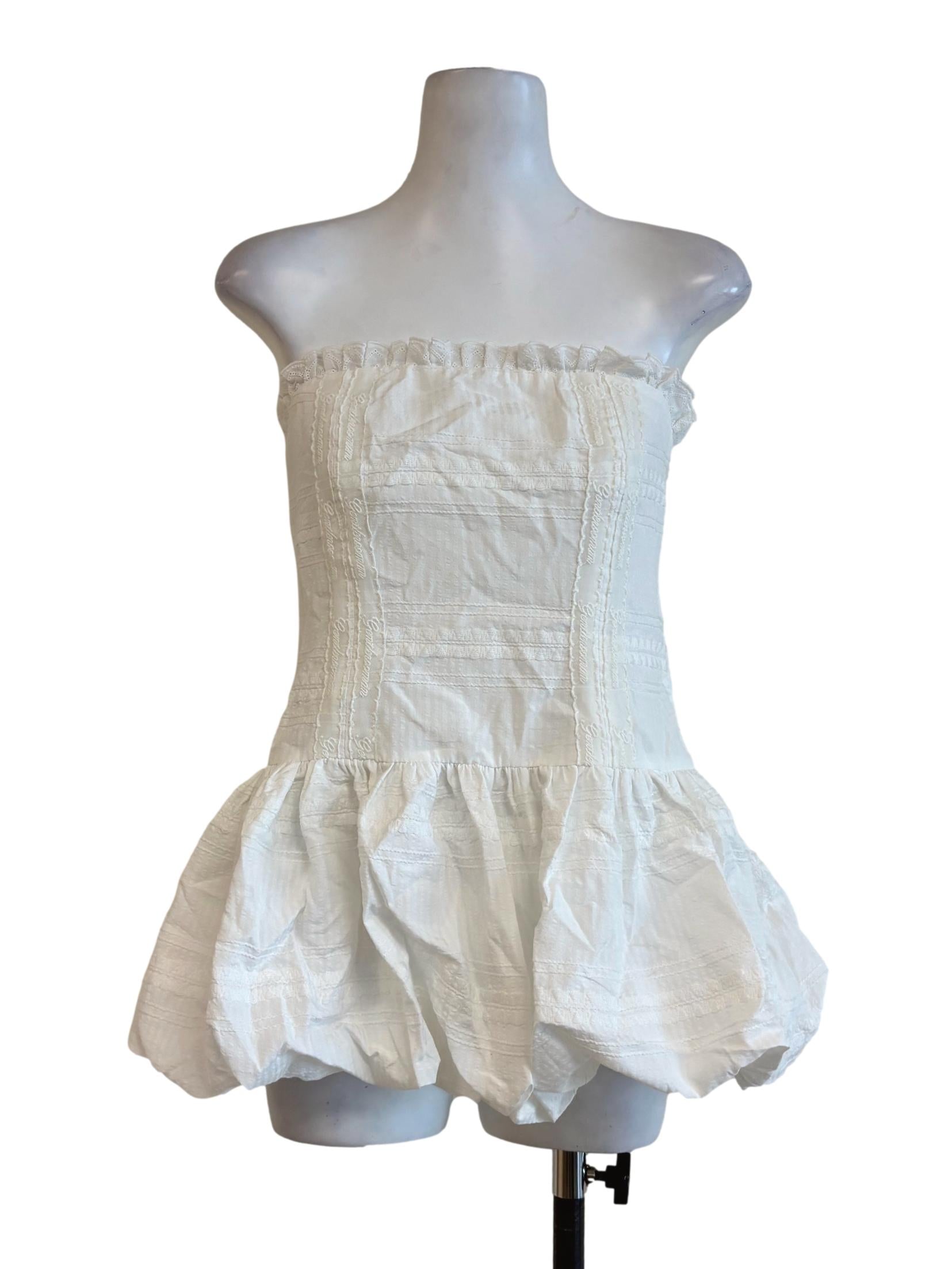 Powder White Cotton Strapless Puffy Top