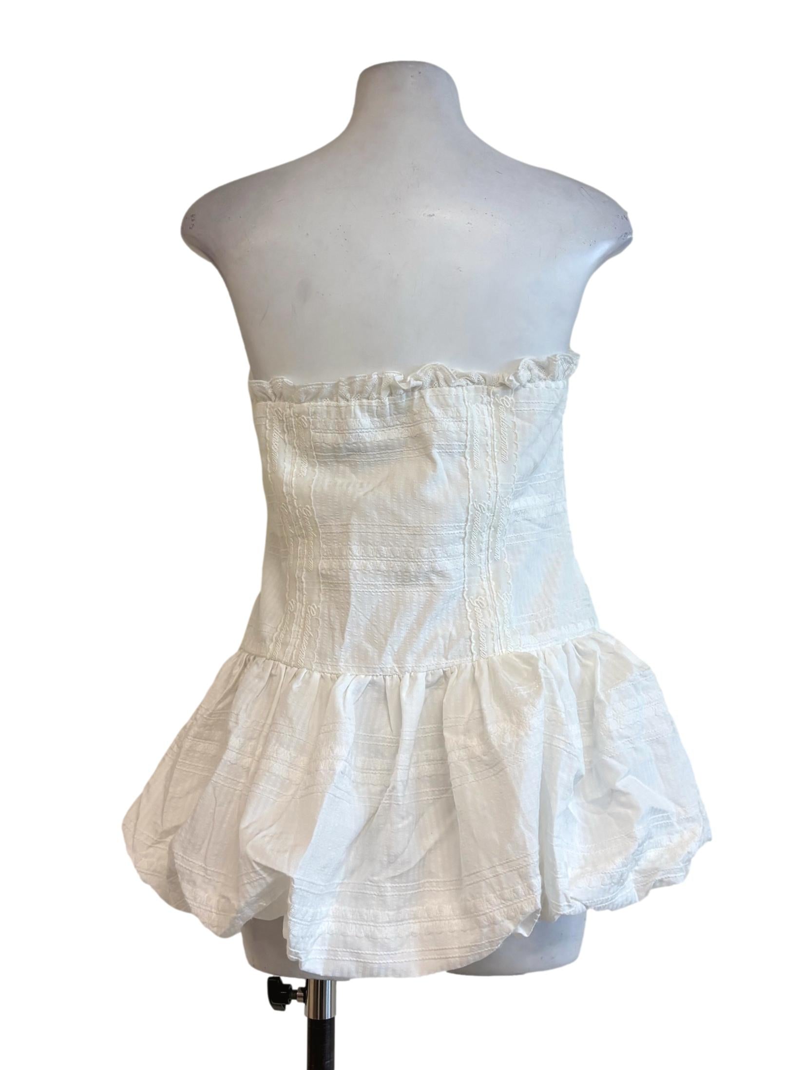 Powder White Cotton Strapless Puffy Top