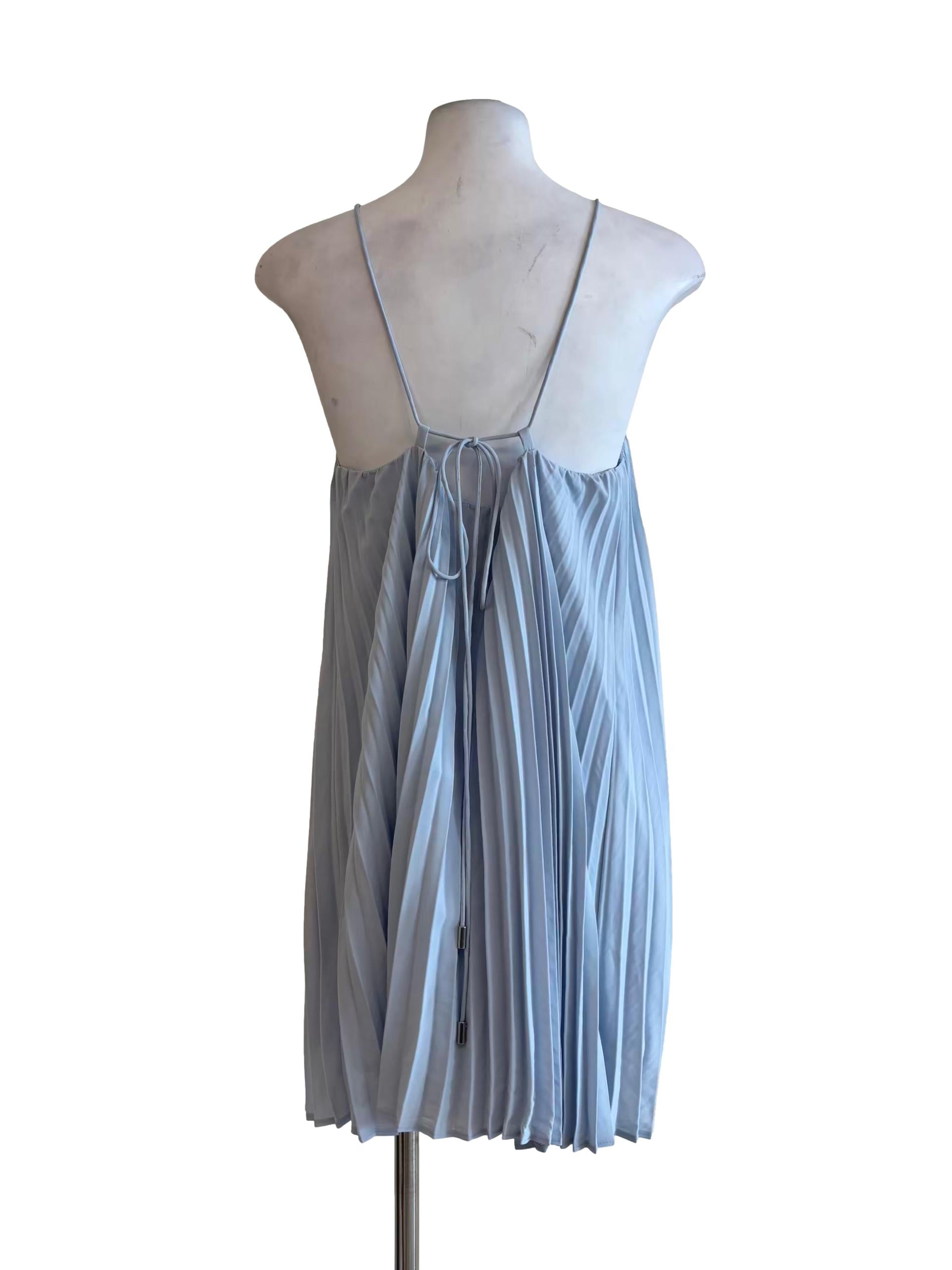 Baby Blue Pleated Halter Dress