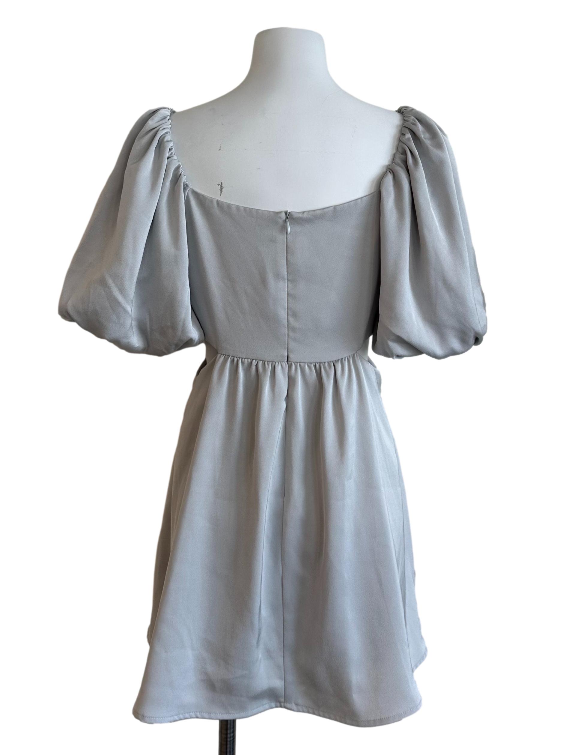 Silver Grey Pleated Side Open Dress