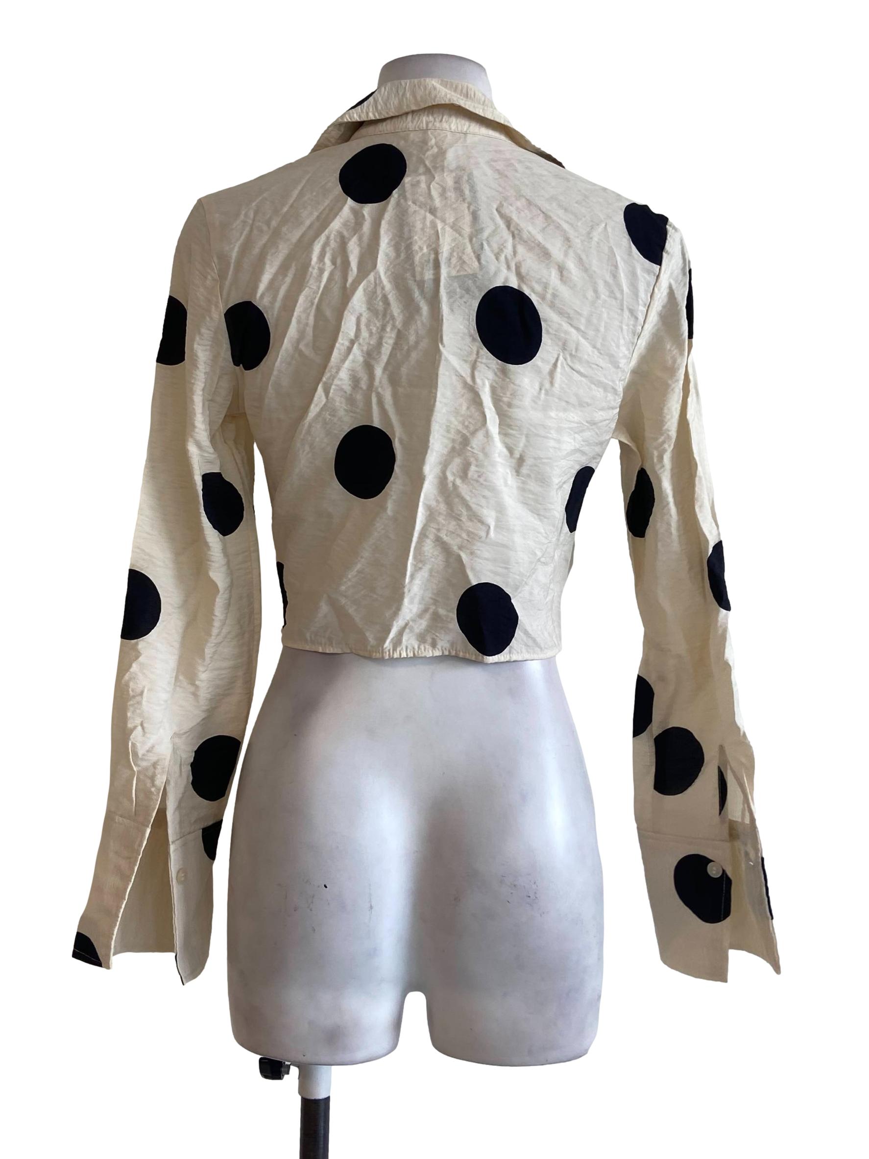 Cream Dot Button Down Crop Top