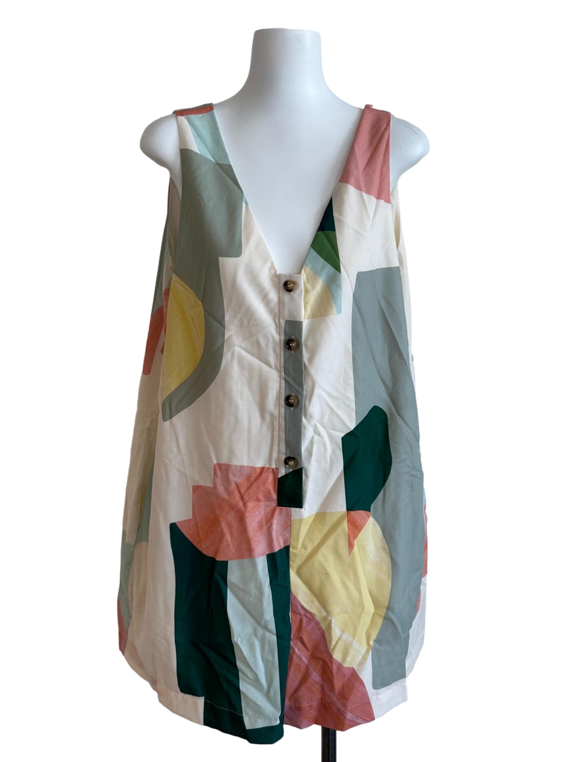 Multicolour Pattern V Neck Button Romper