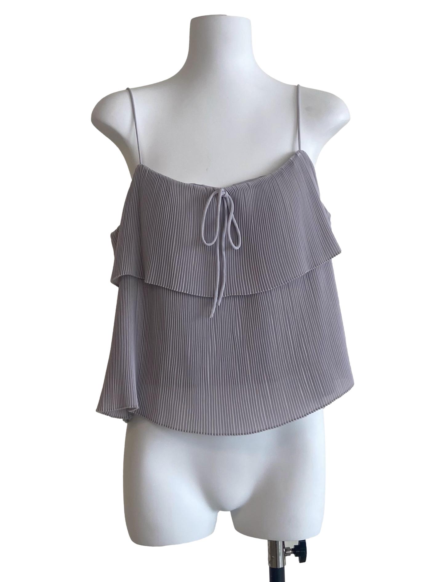 Cloud Grey Spaghetti Strap Accordion Top