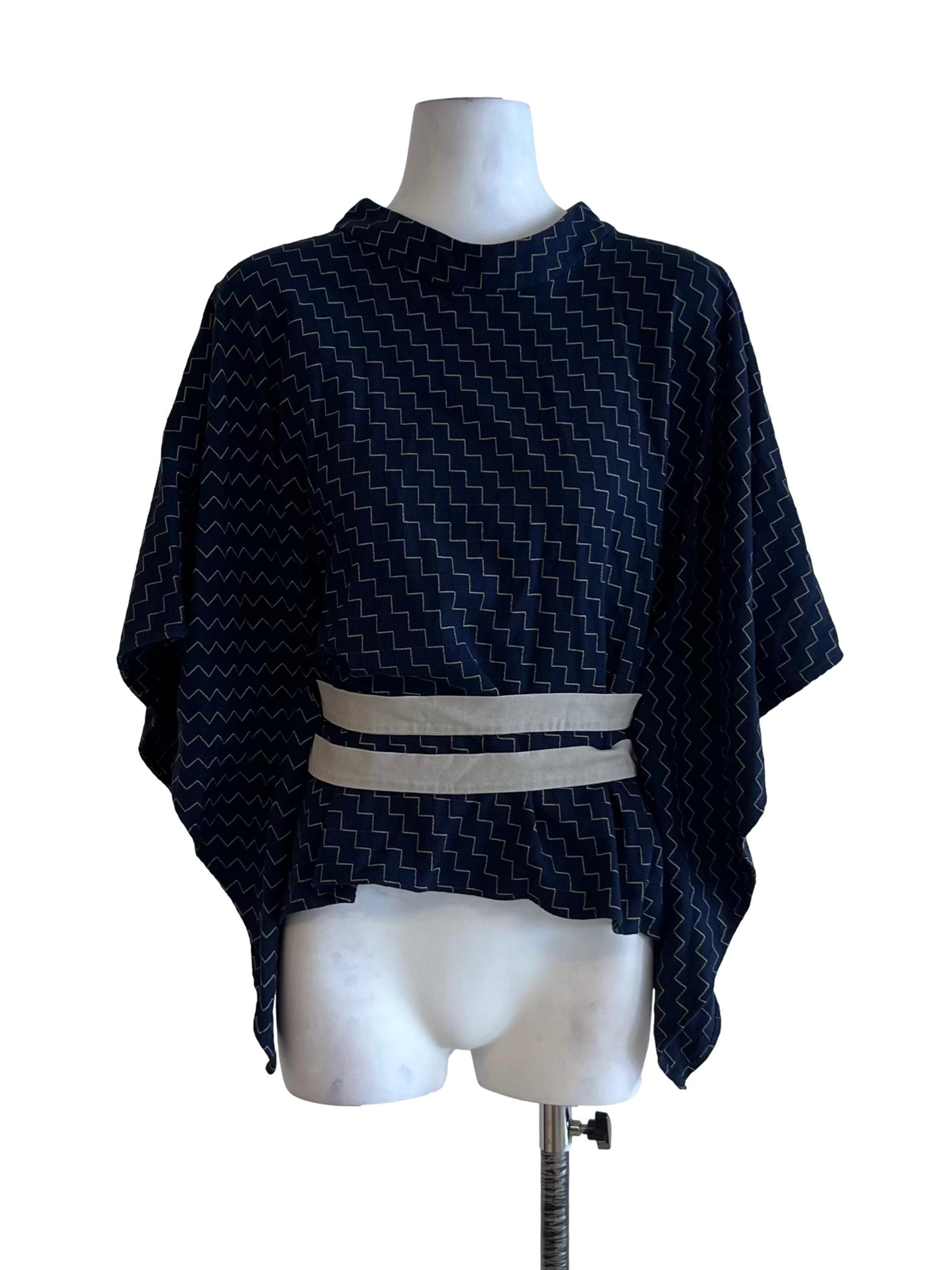 Navy Blue Funnel Neckline Blouse