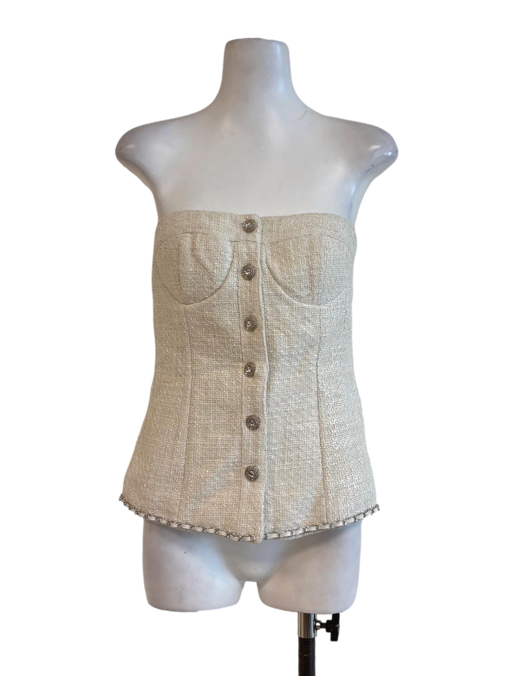 Ivory White Strapless Tweed Top YHF