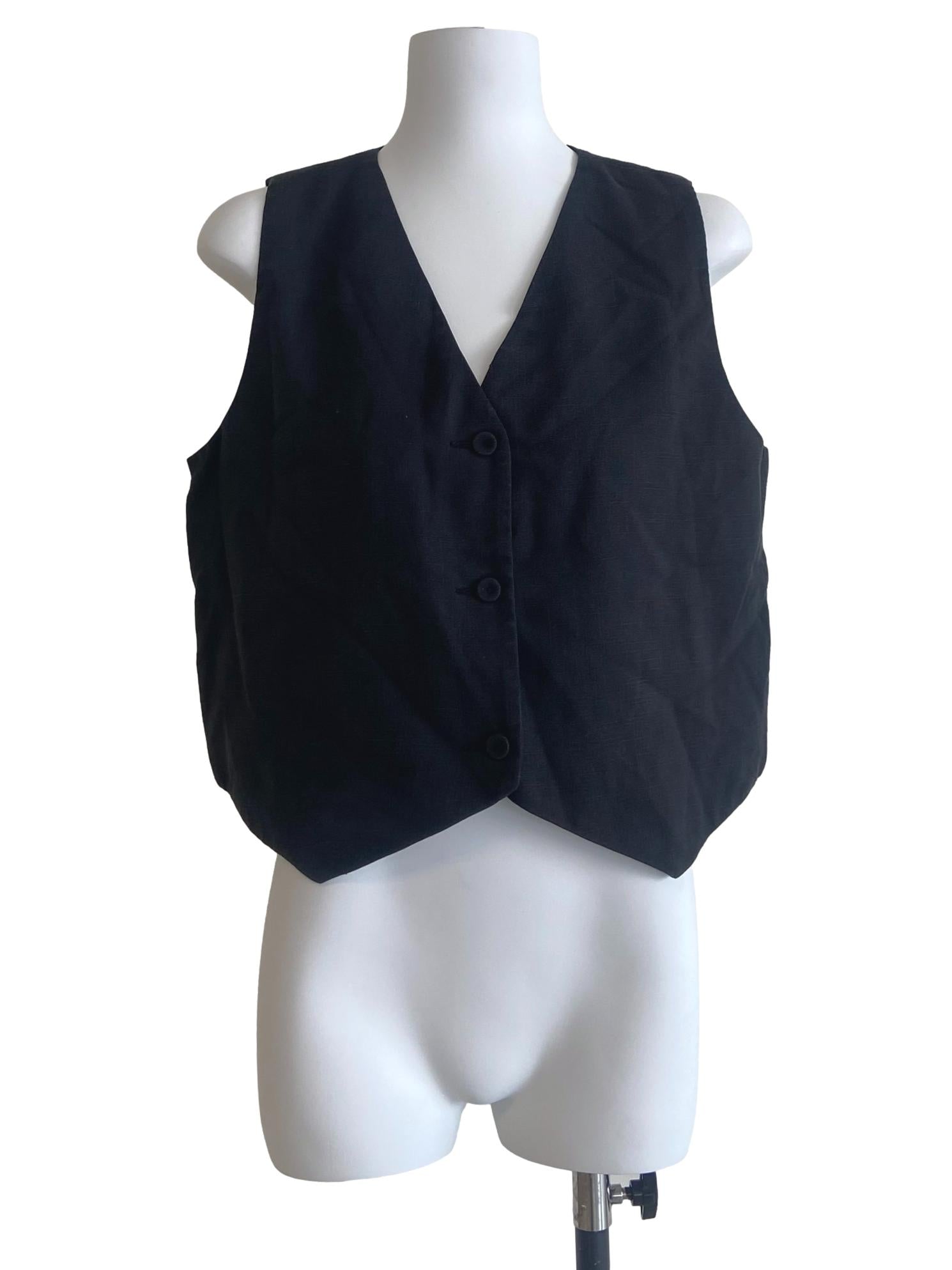Black Sleeveless Button Down Vest