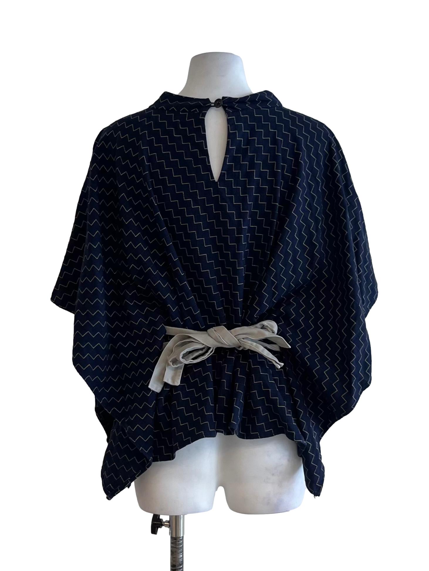Navy Blue Funnel Neckline Blouse